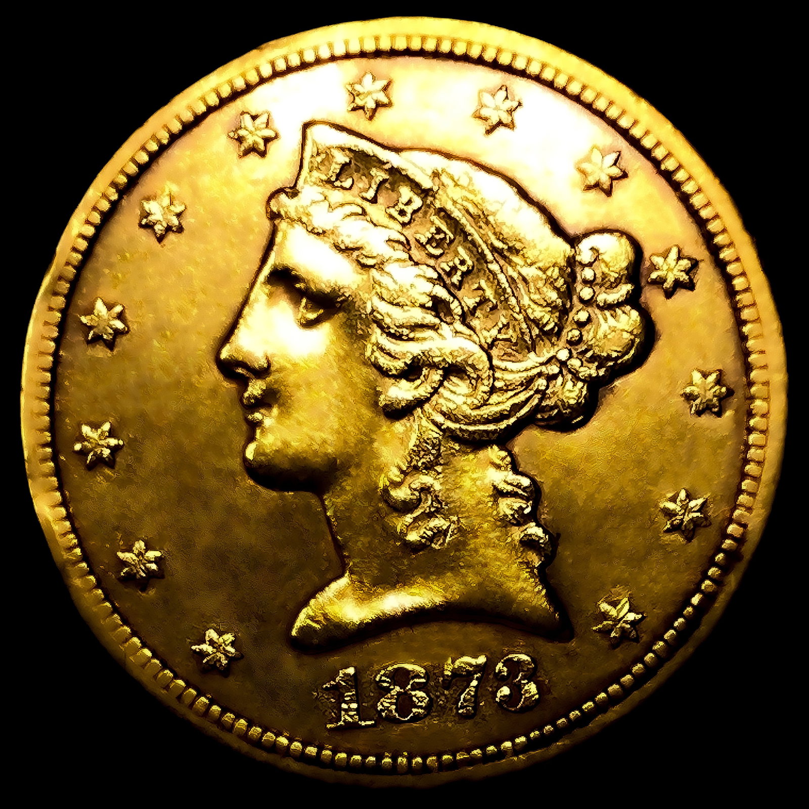 1873-S $5 Gold Half Eagle CHOICE AU: 1873-S $5 Gold Half Eagle CHOICE AU
