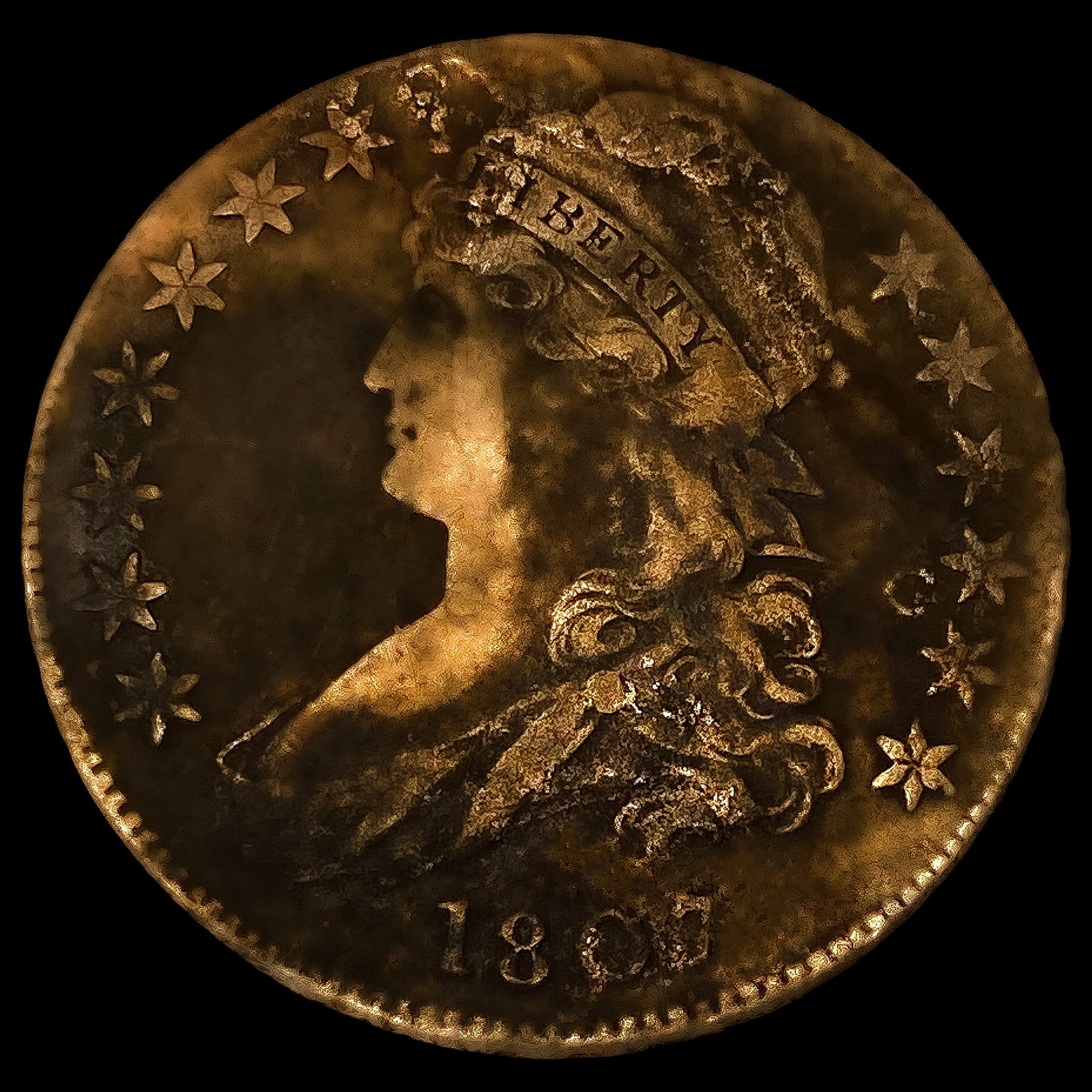 1807 O-111a Bearded Goddess Capped Bust Half Dolla (1 of 2)