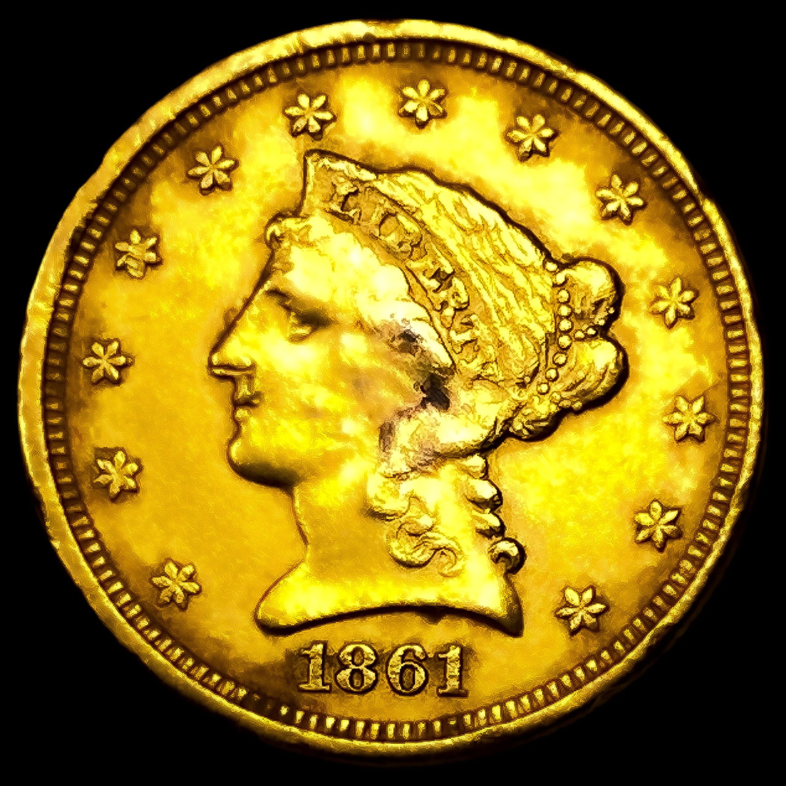 1861 Old Rev $2.50 Gold Quarter Eagle: 1861 Old Rev $2.50 Gold Quarter Eagle