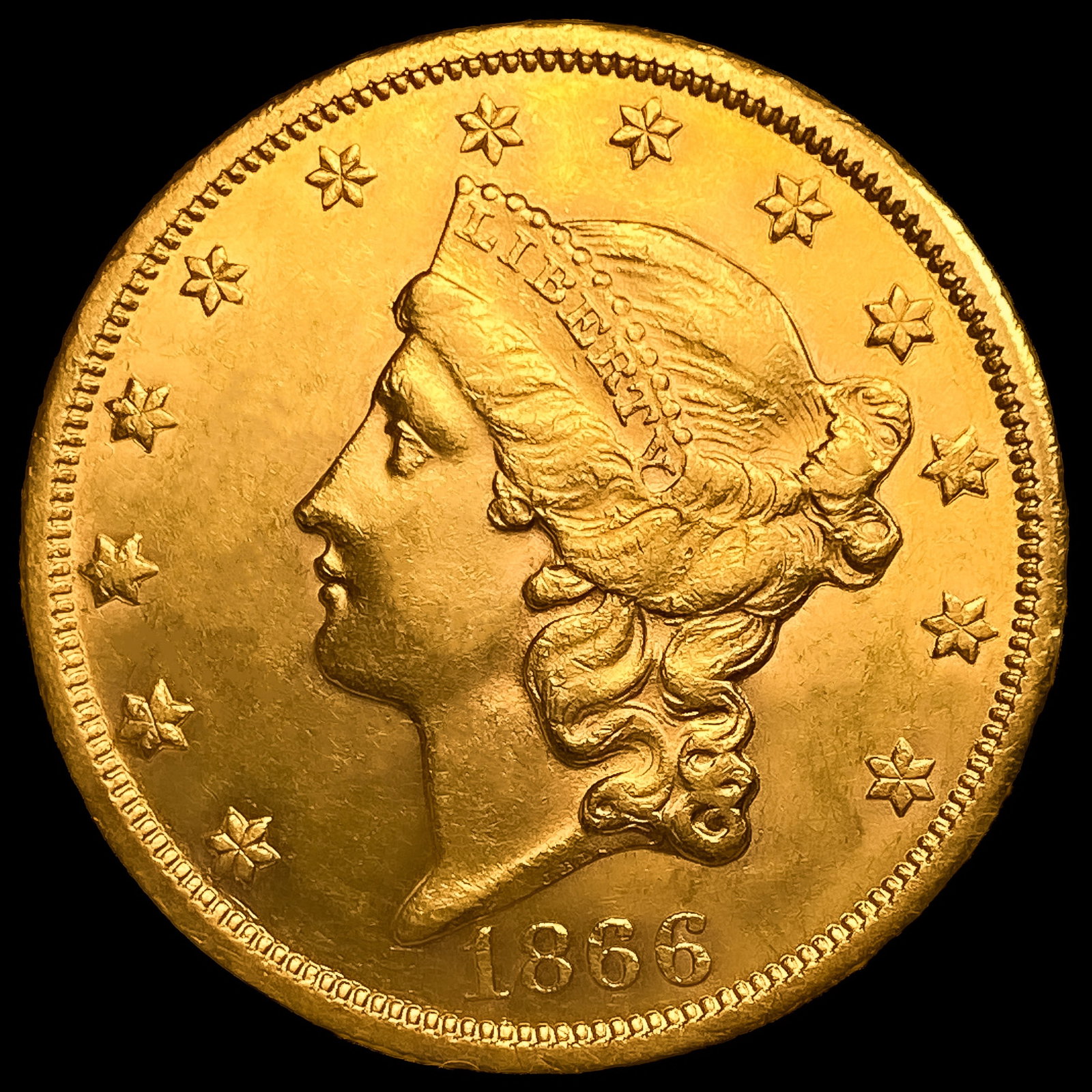 1866-S Motto $20 Gold Double Eagle UNCIRCULATED: 1866-S Motto $20 Gold Double Eagle UNCIRCULATED