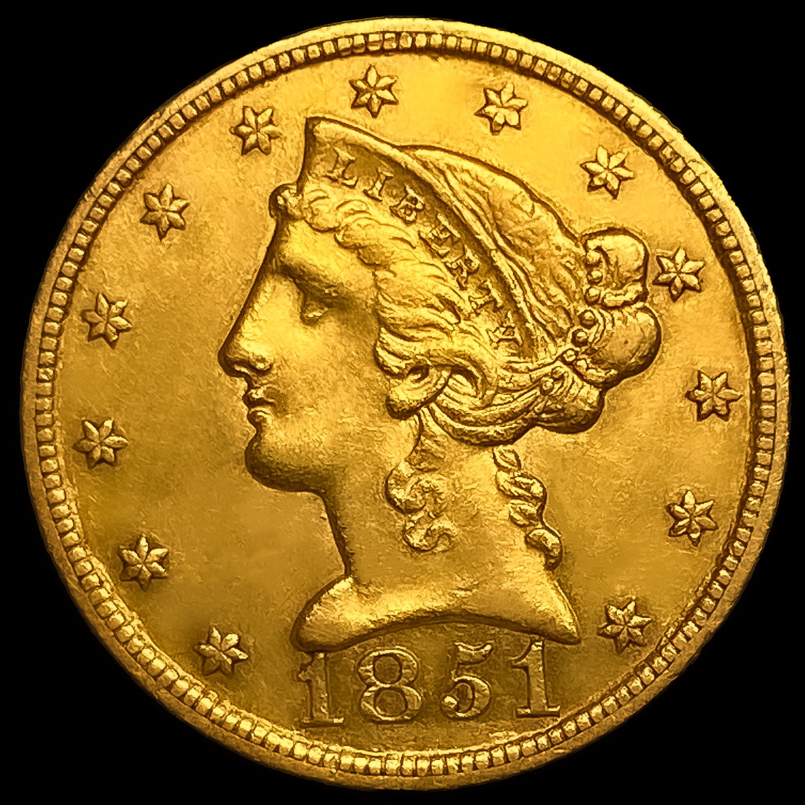 1851-C $5 Gold Half Eagle: 1851-C $5 Gold Half Eagle