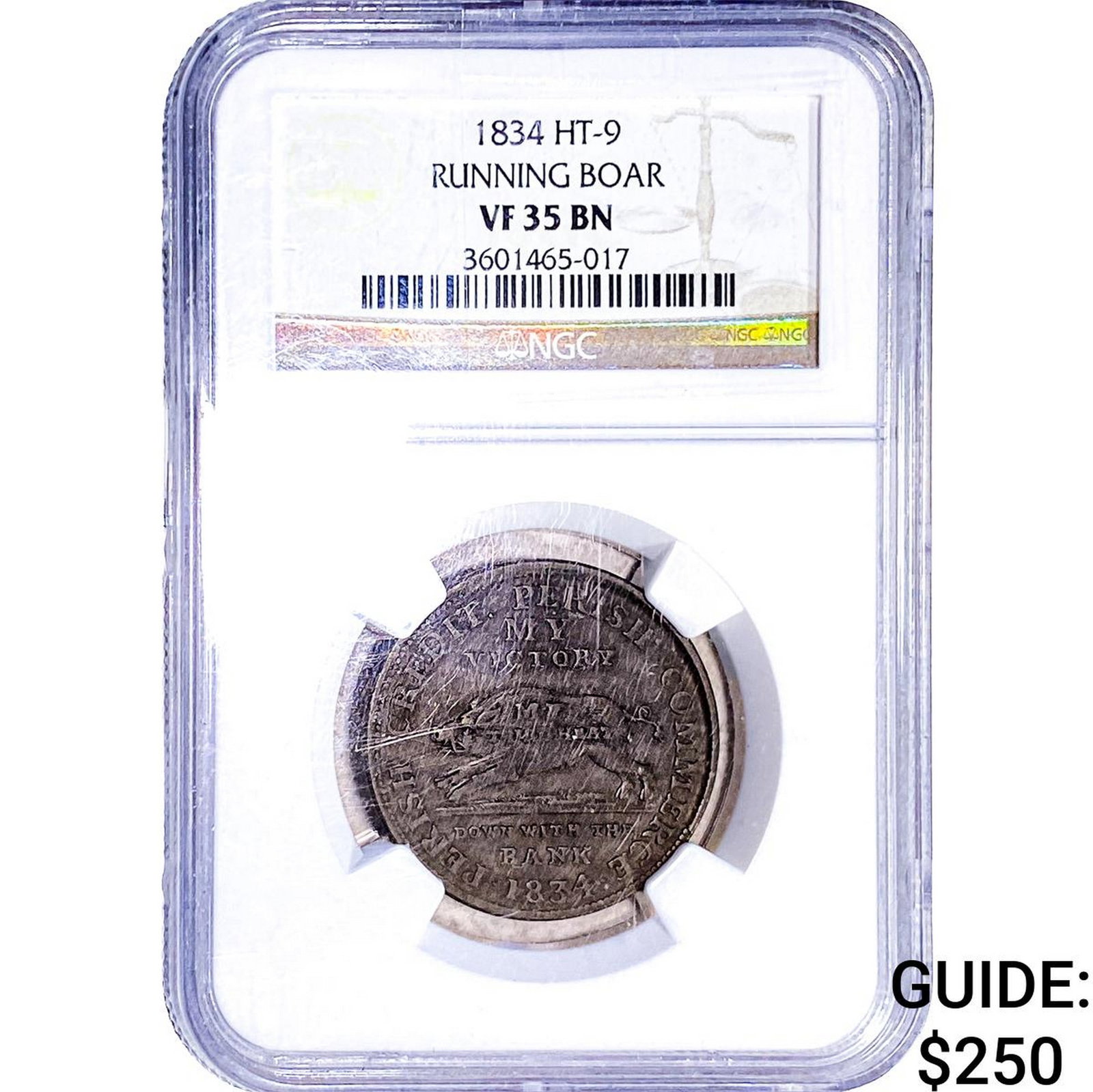 1834 HT-9 Hard Times Token Running Boar VF35 BN: 1834 HT-9 Hard Times Token Running Boar VF35 BN