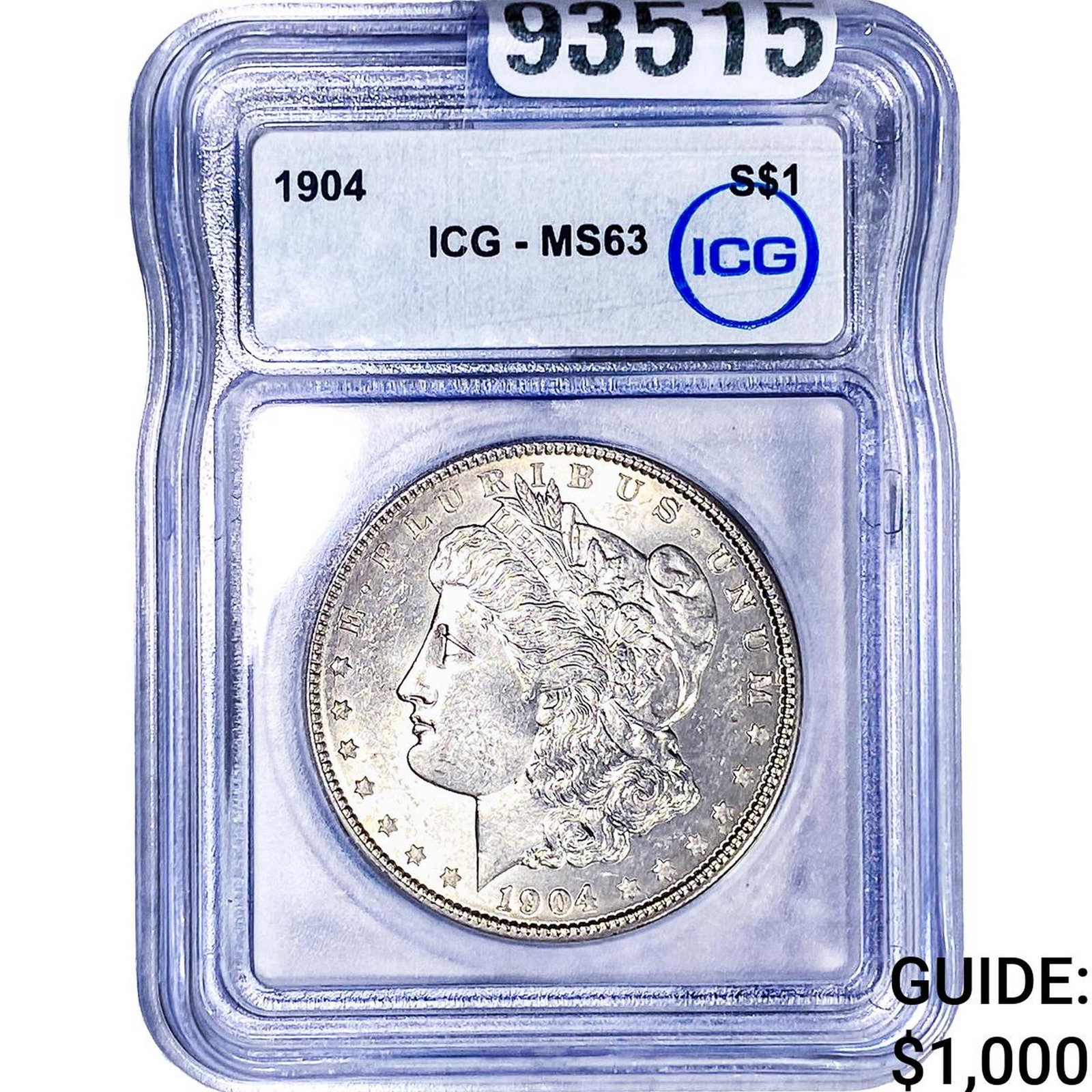 1904 Morgan Silver Dollar ICG MS63: 1904 Morgan Silver Dollar ICG MS63