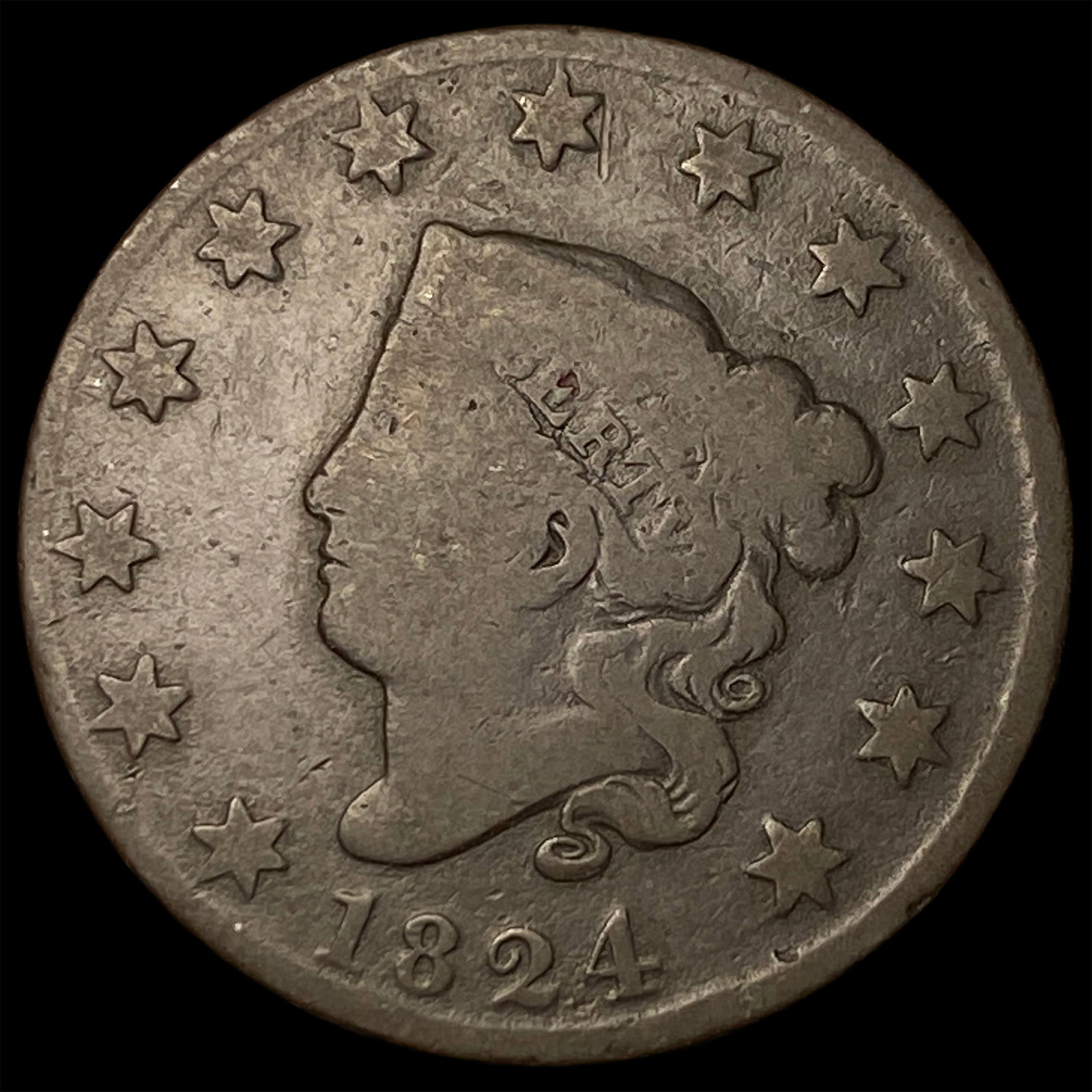 1824 Coronet Head Large Cent NICELY CIRCULATED: 1824 Coronet Head Large Cent NICELY CIRCULATED