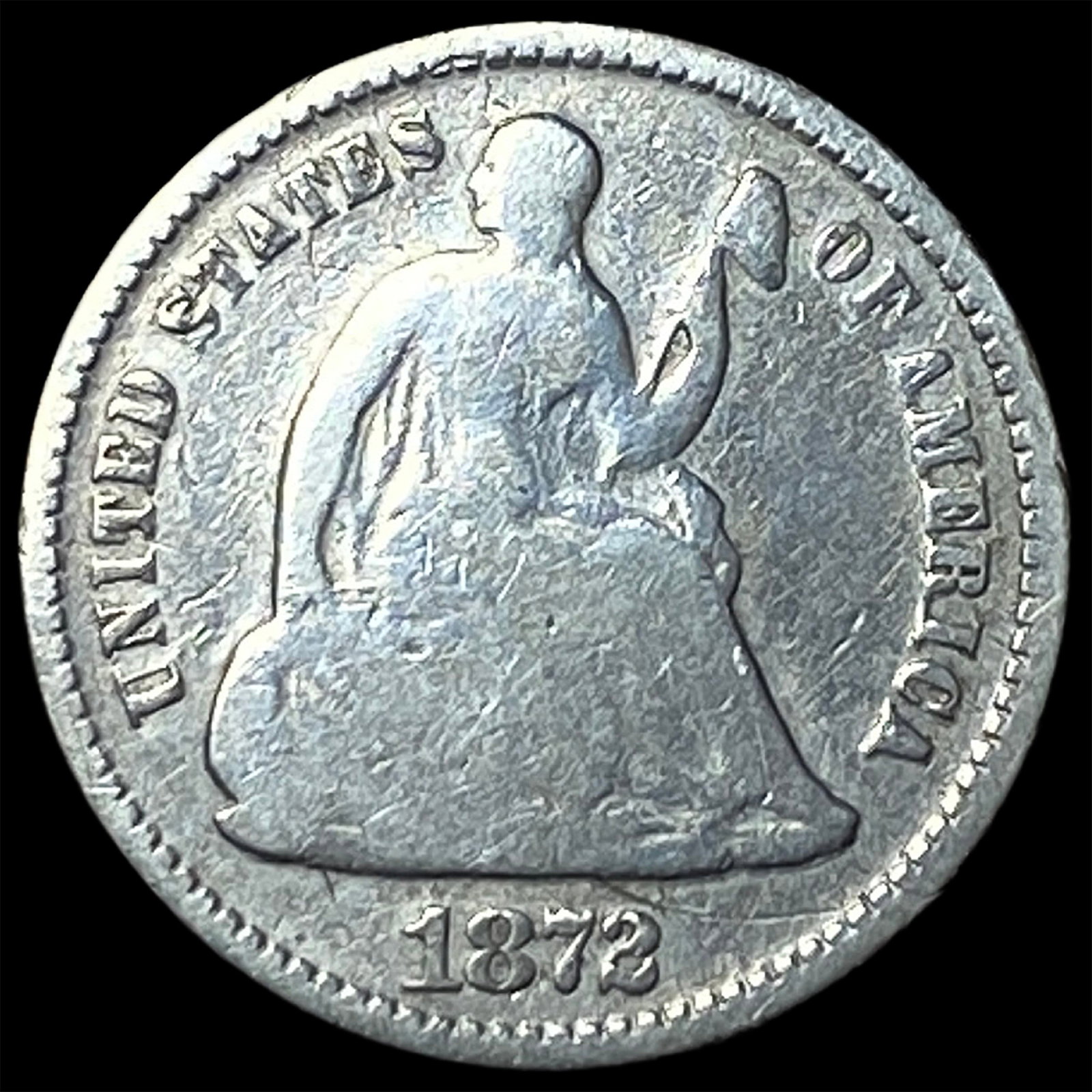 1872 Silver Seated Liberty Half Dime NICELY CIRCULATED: 1872 Silver Seated Liberty Half Dime NICELY CIRCULATED