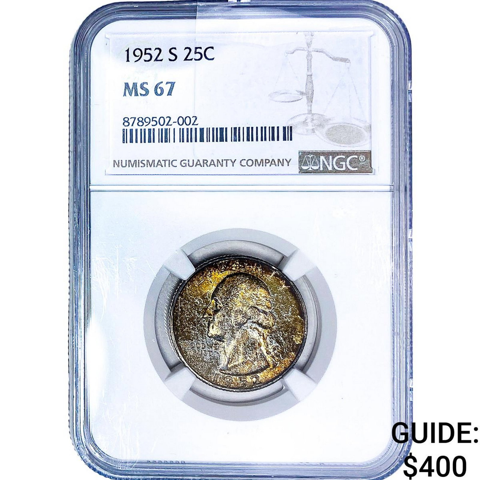 1952-S Washington Silver Quarter NGC MS67: 1952-S Washington Silver Quarter NGC MS67
