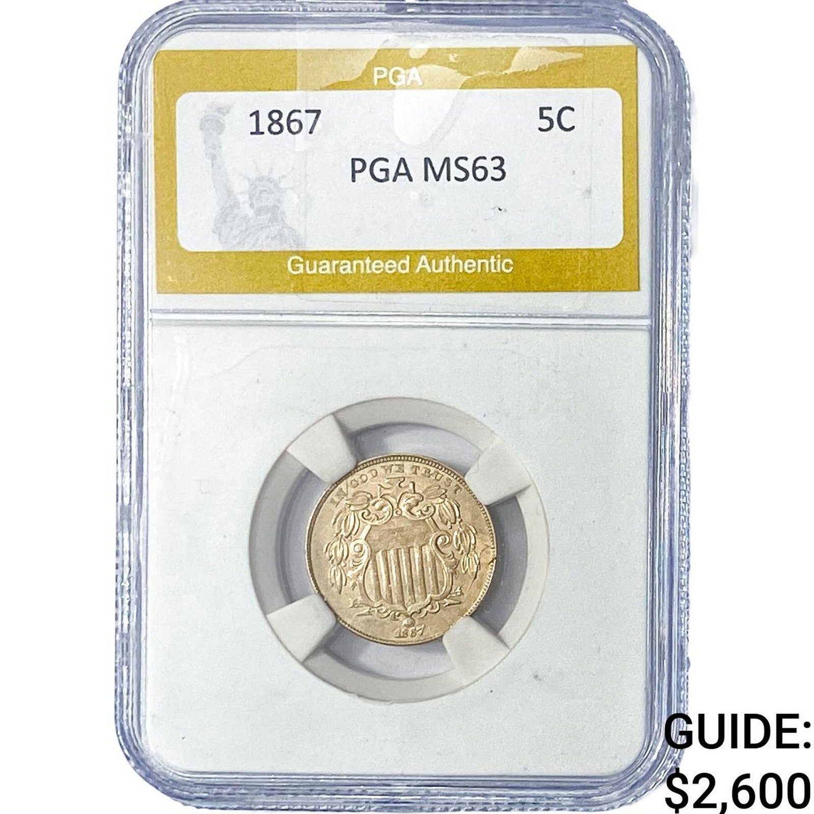 1867 Shield Nickel PGA MS63: 1867 Shield Nickel PGA MS63