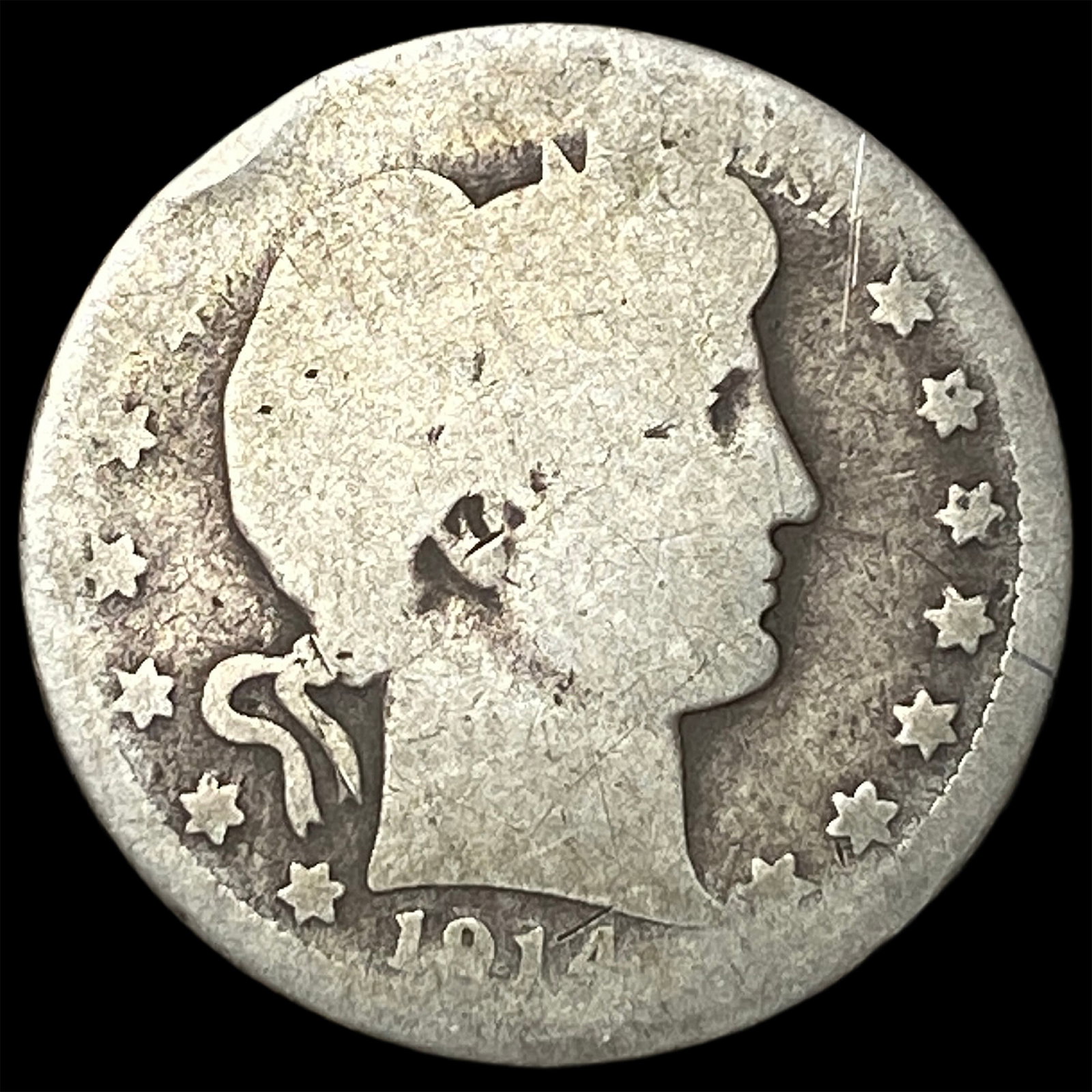 1914-S Silver Barber Quarter NICELY CIRCULATED: 1914-S Silver Barber Quarter NICELY CIRCULATED
