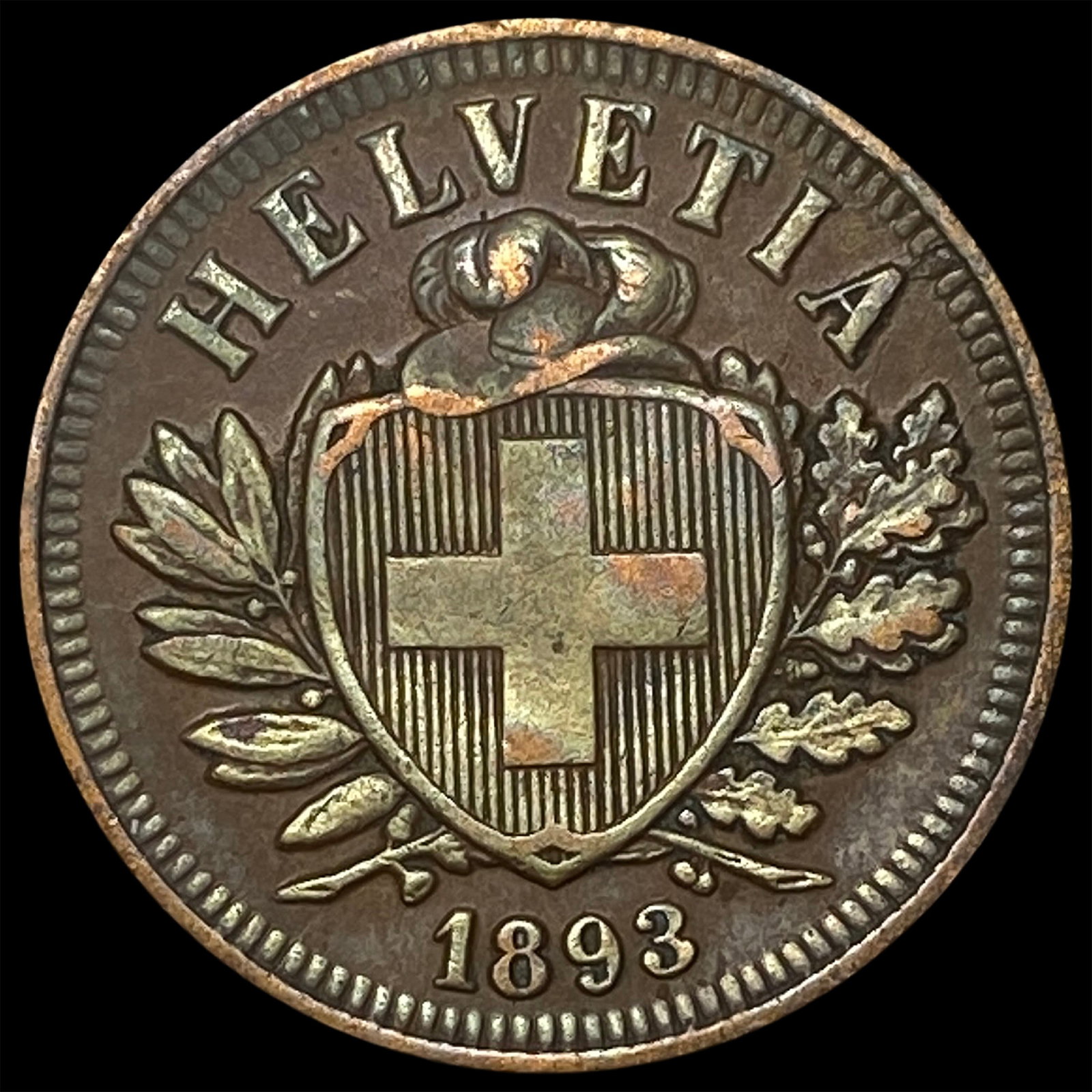 1893 Switzerland Bronze 2 Rappen: 1893 Switzerland Bronze 2 Rappen