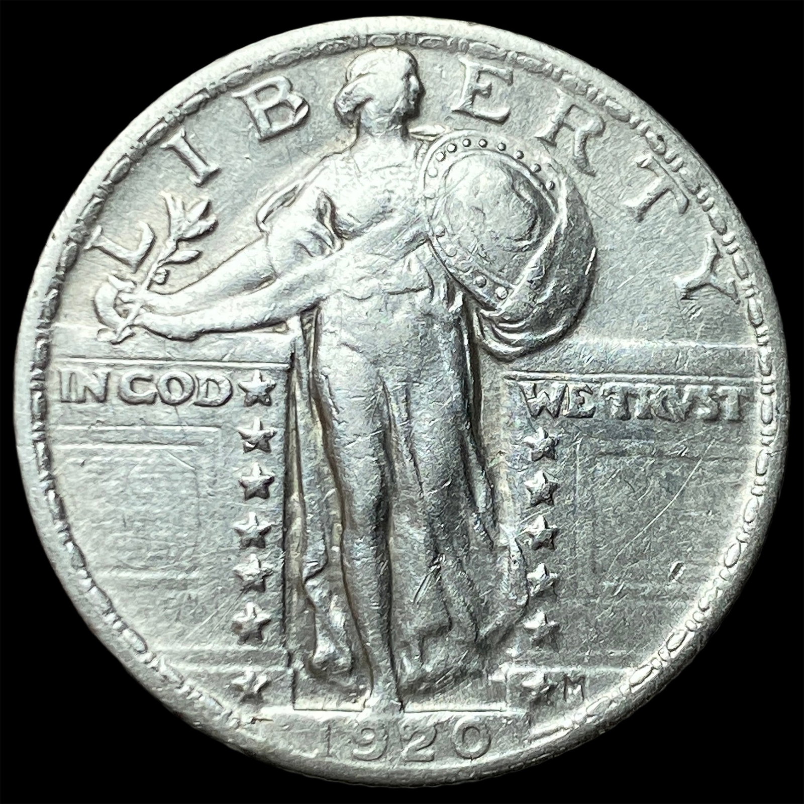 1920 Silver Standing Liberty Quarter CLOSELY UNCIRCULATED: 1920 Silver Standing Liberty Quarter CLOSELY UNCIRCULATED