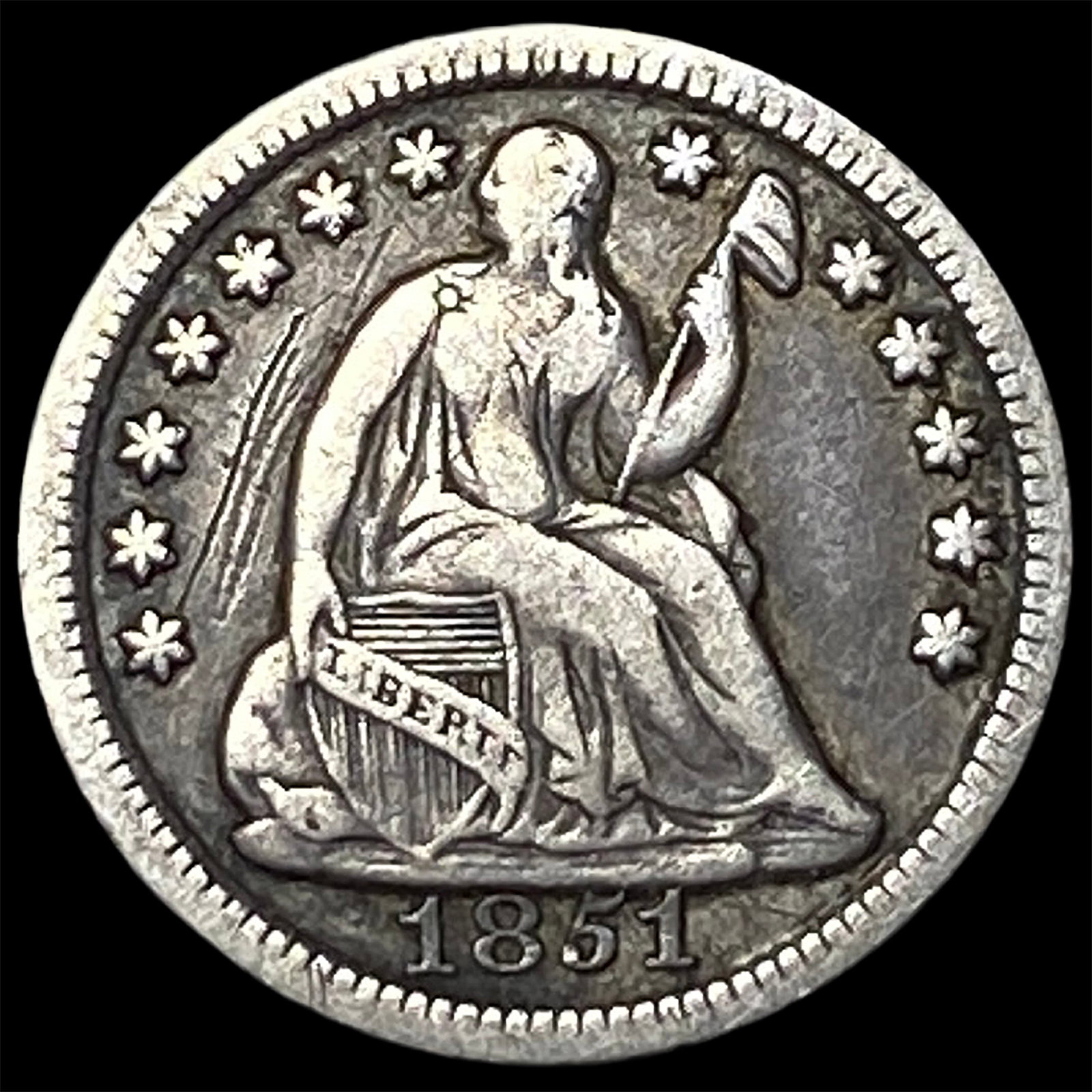 1851 Silver Seated Liberty Half Dime ABOUT UNCIRCULATED: 1851 Silver Seated Liberty Half Dime ABOUT UNCIRCULATED