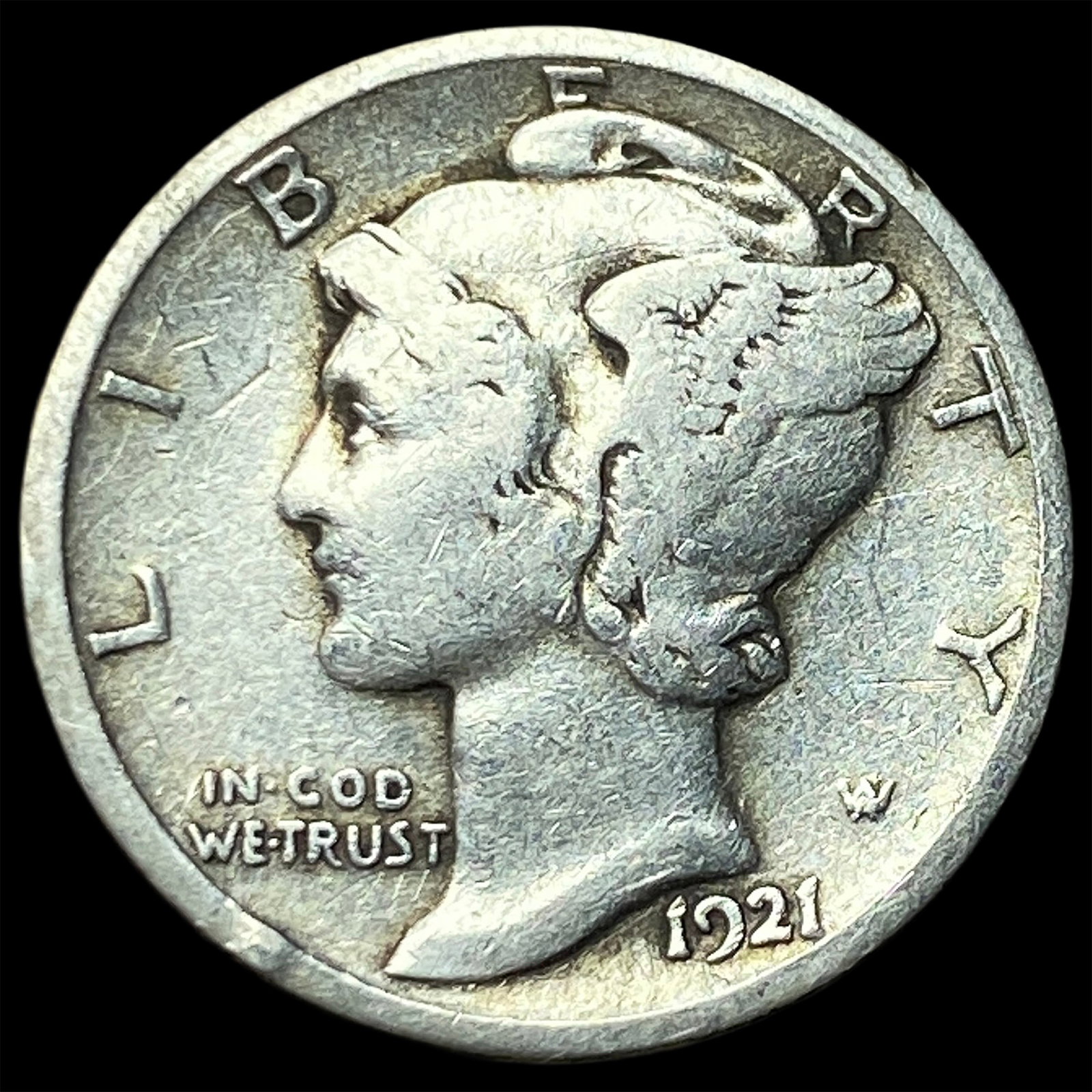 1921-D Silver Mercury Dime NICELY CIRCULATED (1 of 2)