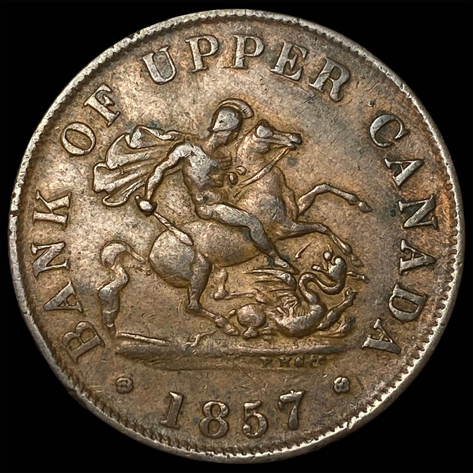 1857 Bank of Upper Canada Copper 1/2 Penny Token: 1857 Bank of Upper Canada Copper 1/2 Penny Token