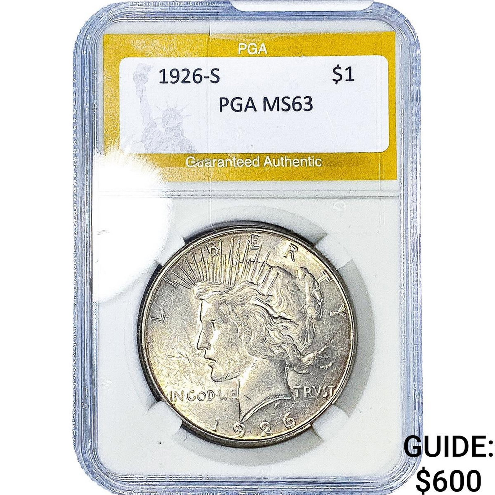 1926-S Silver Peace Dollar PGA MS63: 1926-S Silver Peace Dollar PGA MS63