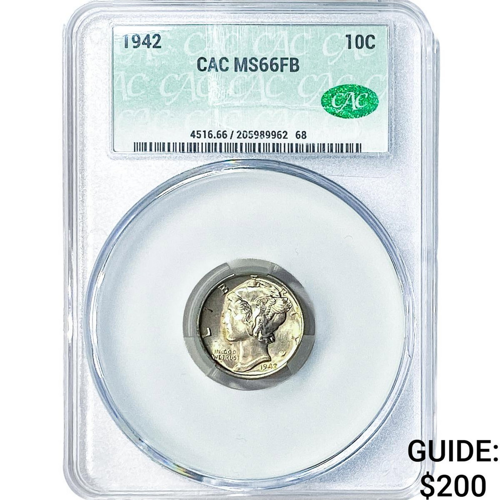 1942 Mercury Silver Dime CAC MS66 FB: 1942 Mercury Silver Dime CAC MS66 FB