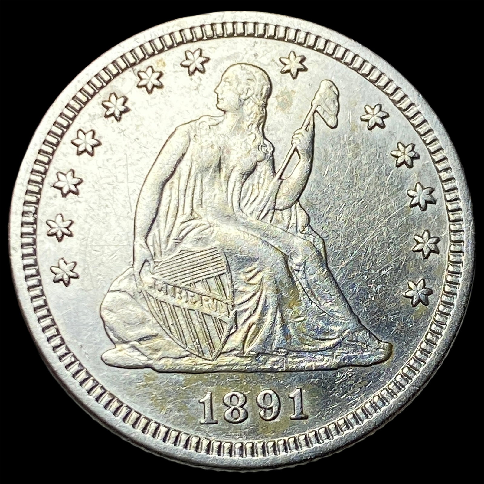 1891 Silver Seated Liberty Quarter CLOSELY UNCIRCULATED: 1891 Silver Seated Liberty Quarter CLOSELY UNCIRCULATED