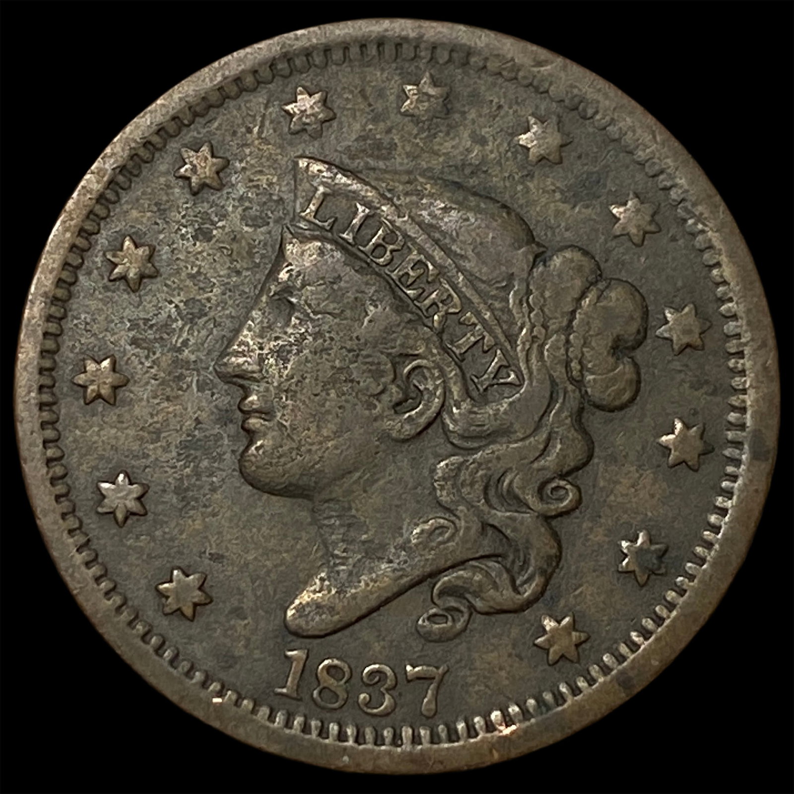1837 Coronet Head Large Cent LIGHTLY CIRCULATED: 1837 Coronet Head Large Cent LIGHTLY CIRCULATED