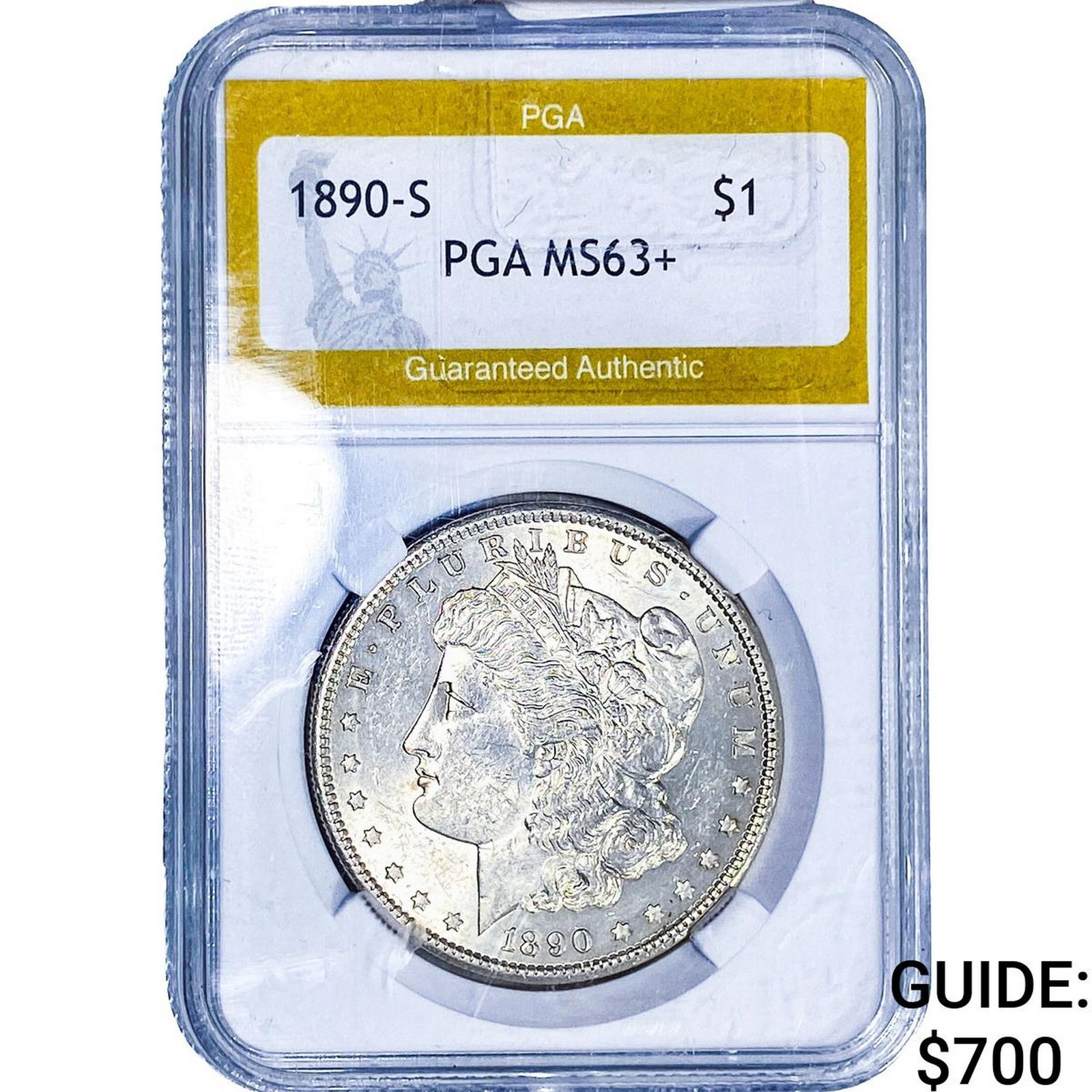 1890-S Morgan Silver Dollar PGA MS63+: 1890-S Morgan Silver Dollar PGA MS63+