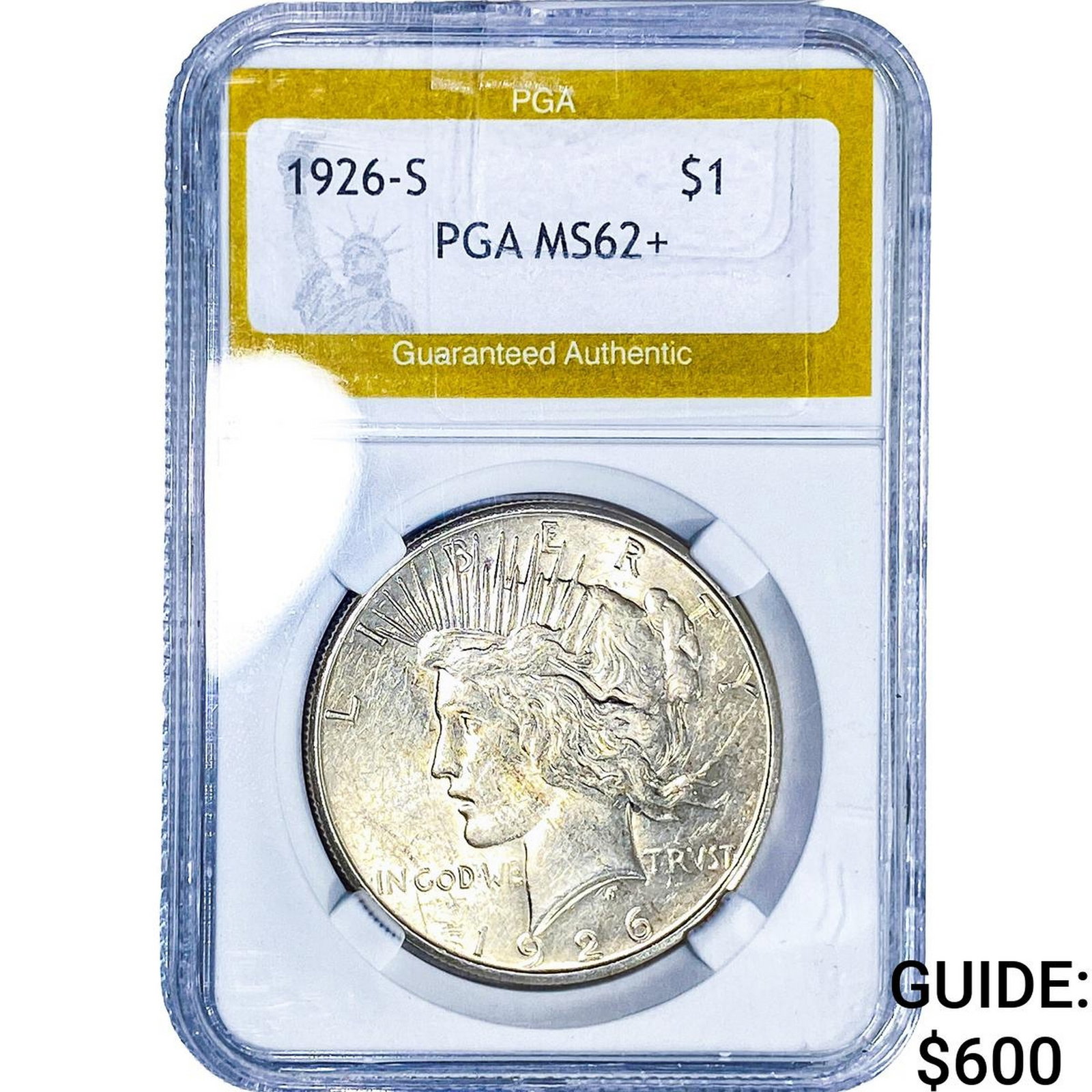 1926-S Silver Peace Dollar PGA MS62+: 1926-S Silver Peace Dollar PGA MS62+