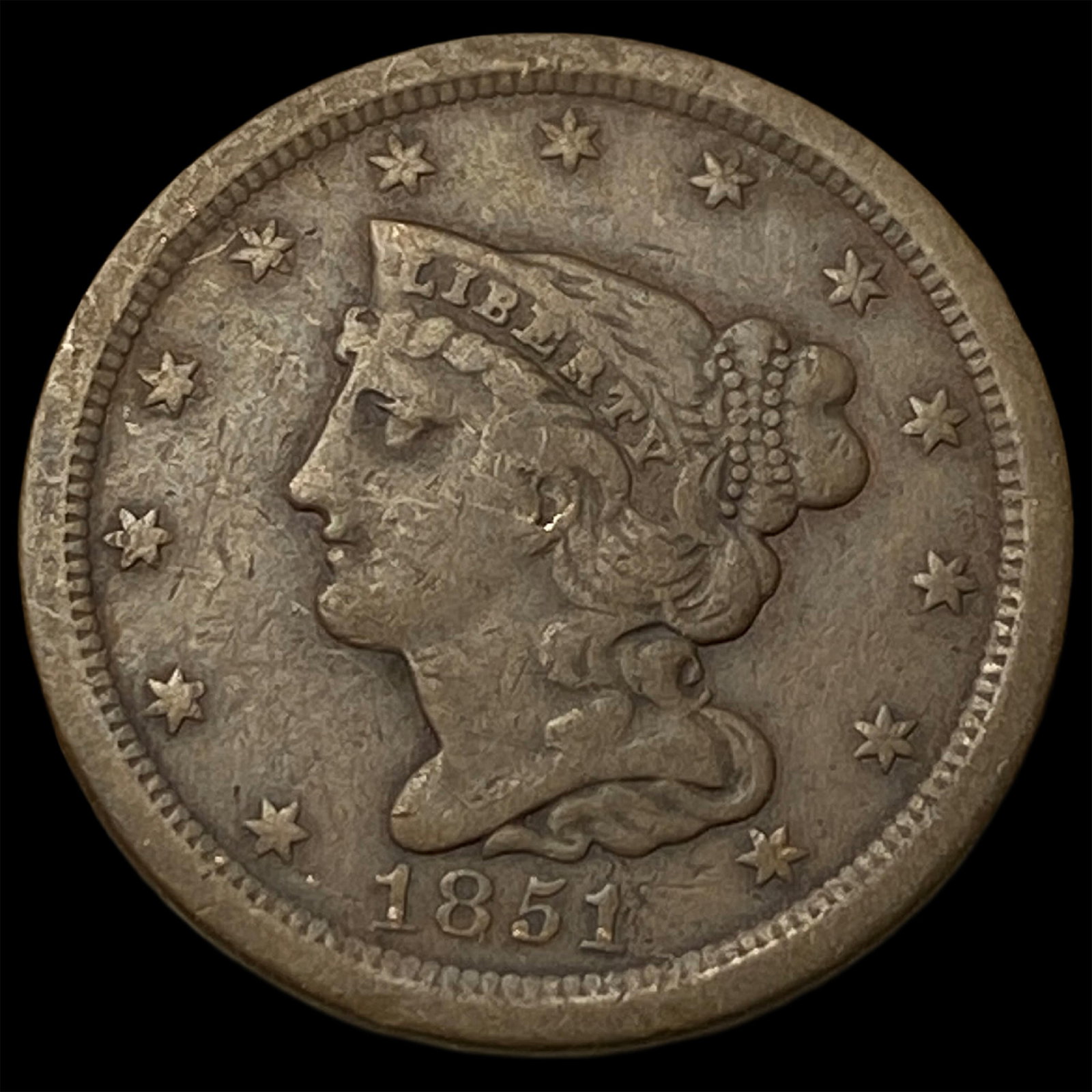 1851 Braided Hair Half Cent NEARLY UNCIRCULATED: 1851 Braided Hair Half Cent NEARLY UNCIRCULATED