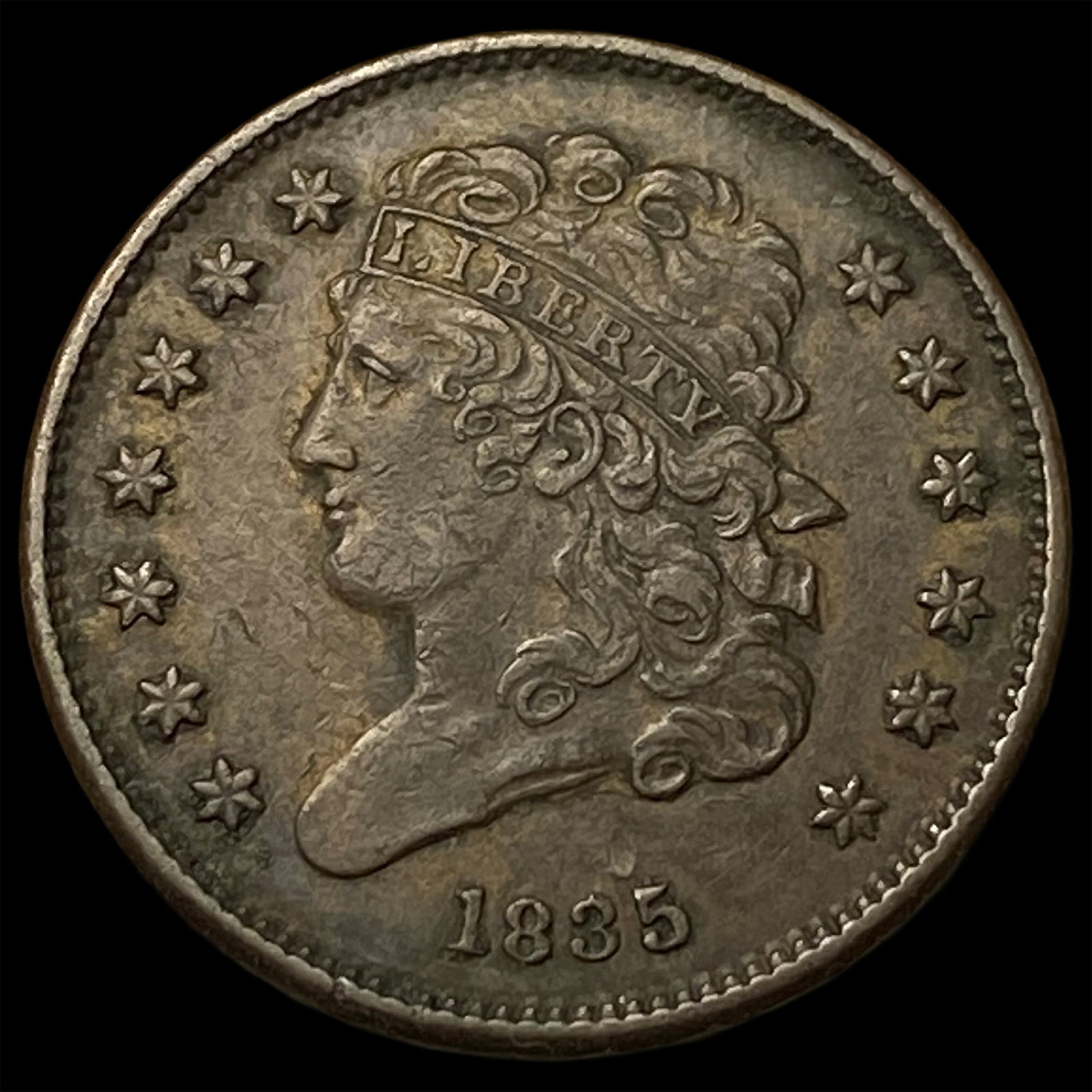 1835 Classic Head Half Cent CHOICE AU: 1835 Classic Head Half Cent CHOICE AU