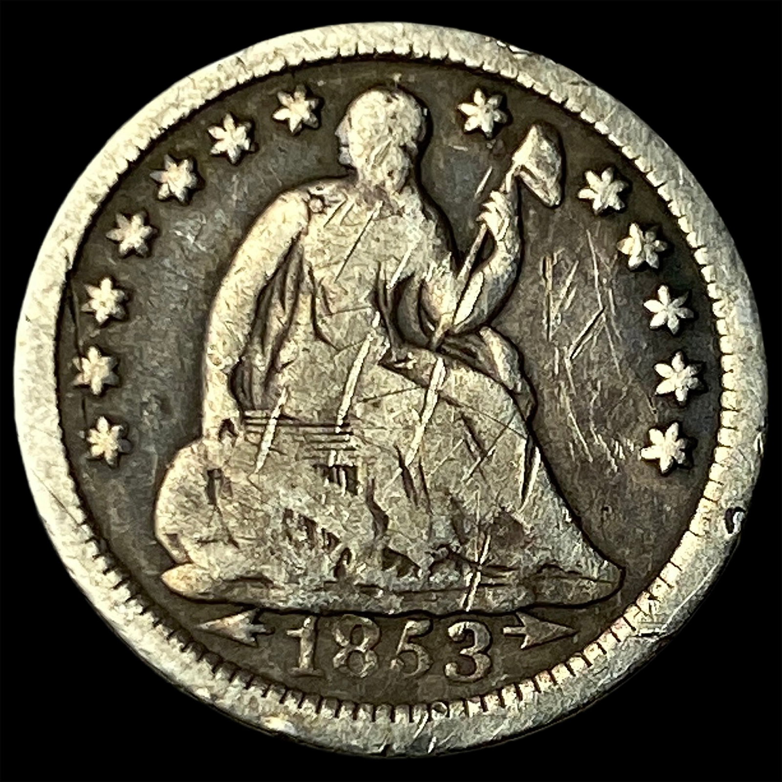 1853 Arrows Seated Liberty Half Dime NICELY CIRCULATED: 1853 Arrows Seated Liberty Half Dime NICELY CIRCULATED