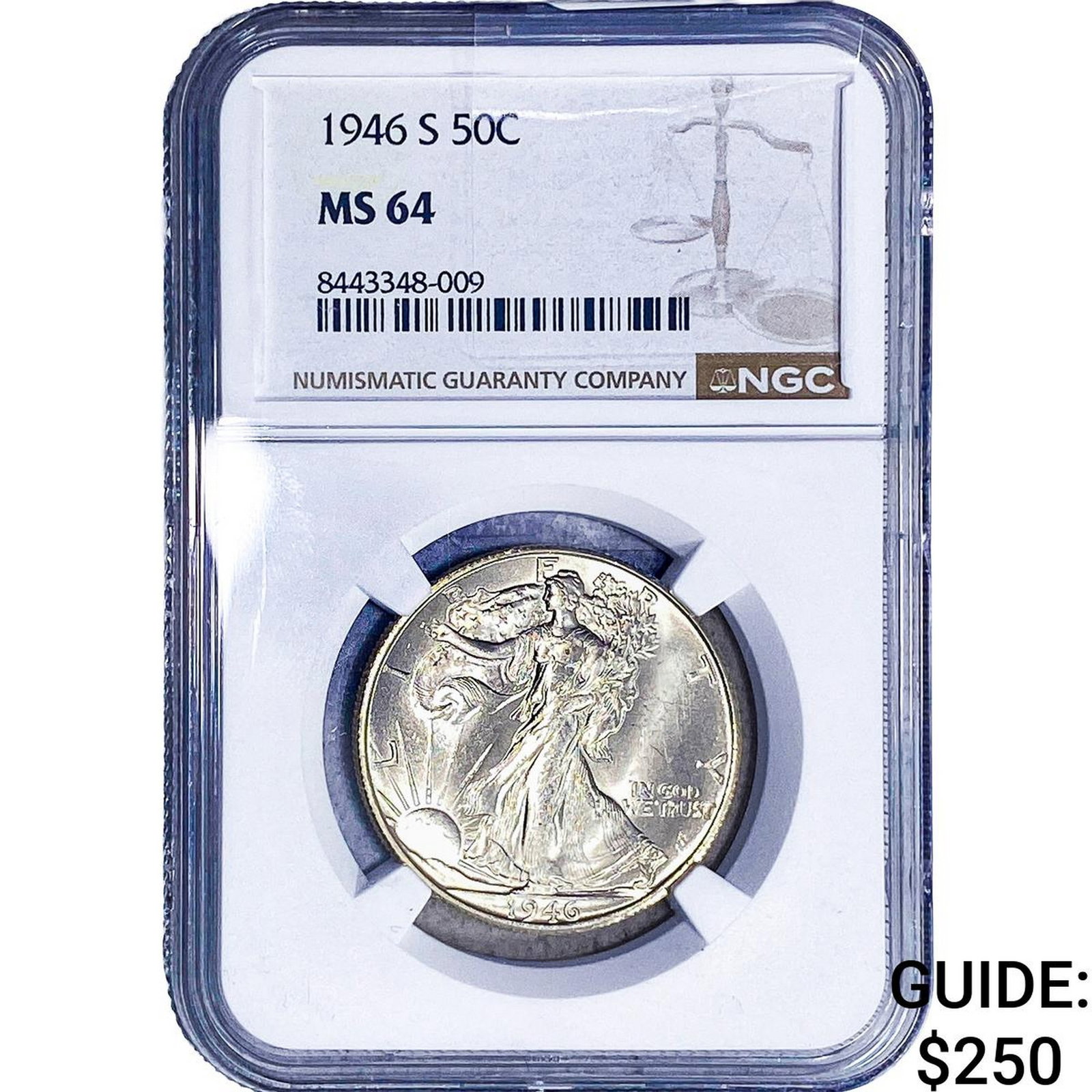 1946-S Walking Liberty Half Dollar NGC MS64: 1946-S Walking Liberty Half Dollar NGC MS64