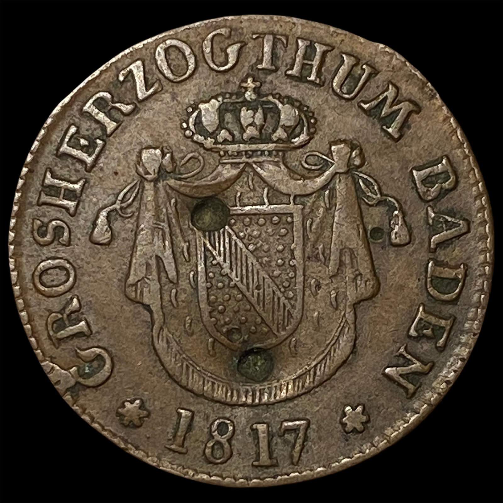 1817 German States Baden Copper 1/2 Kreuzer: 1817 German States Baden Copper 1/2 Kreuzer
