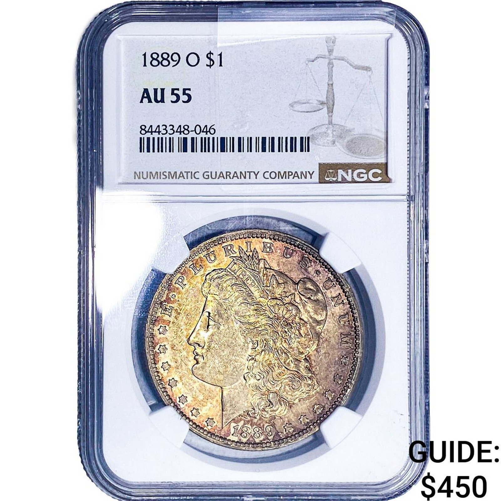 1889-O Morgan Silver Dollar NGC AU55: 1889-O Morgan Silver Dollar NGC AU55