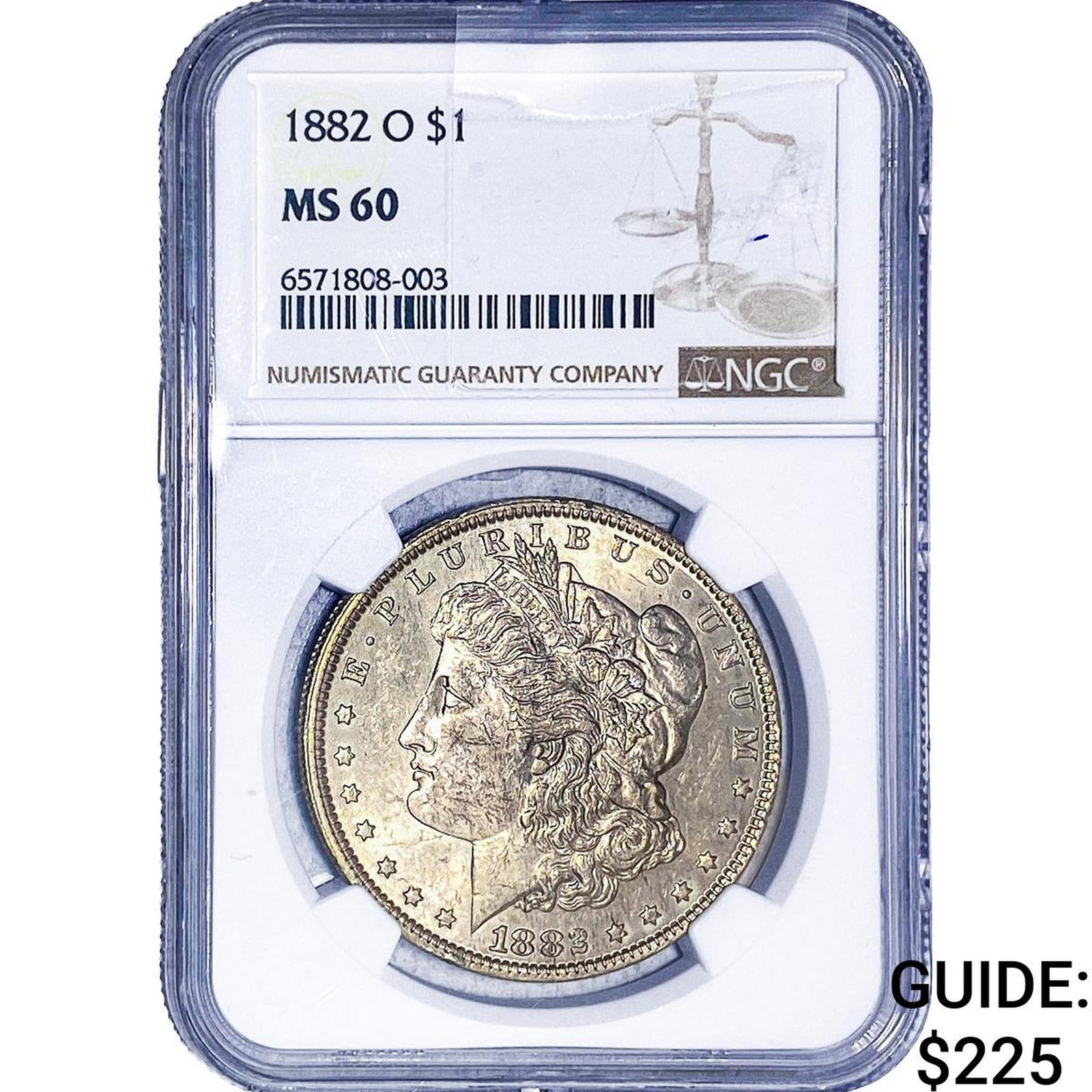1882-O Morgan Silver Dollar NGC MS60: 1882-O Morgan Silver Dollar NGC MS60
