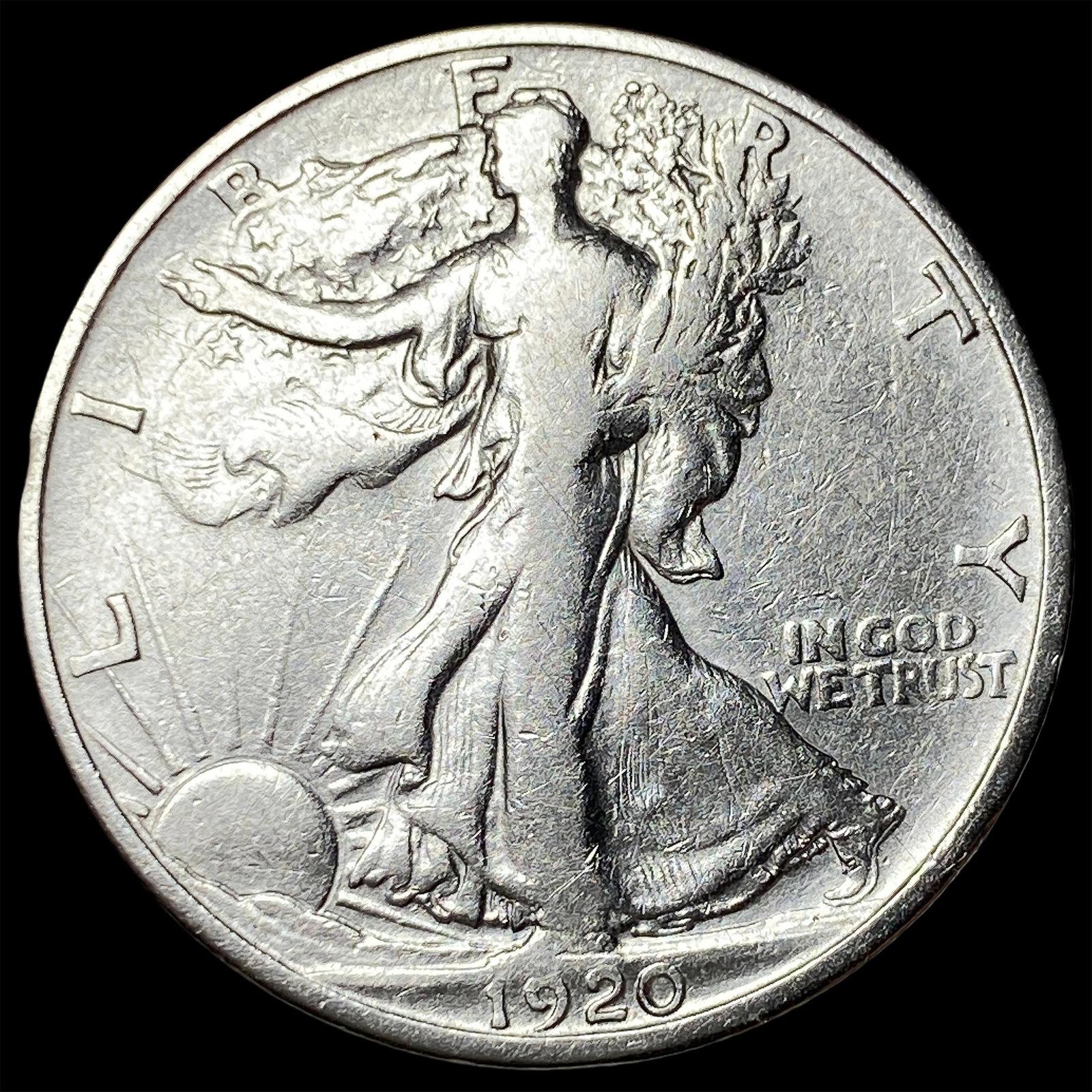 1920-S Silver Walking Liberty Half Dollar LIGHTLY CIRCULATED: 1920-S Silver Walking Liberty Half Dollar LIGHTLY CIRCULATED