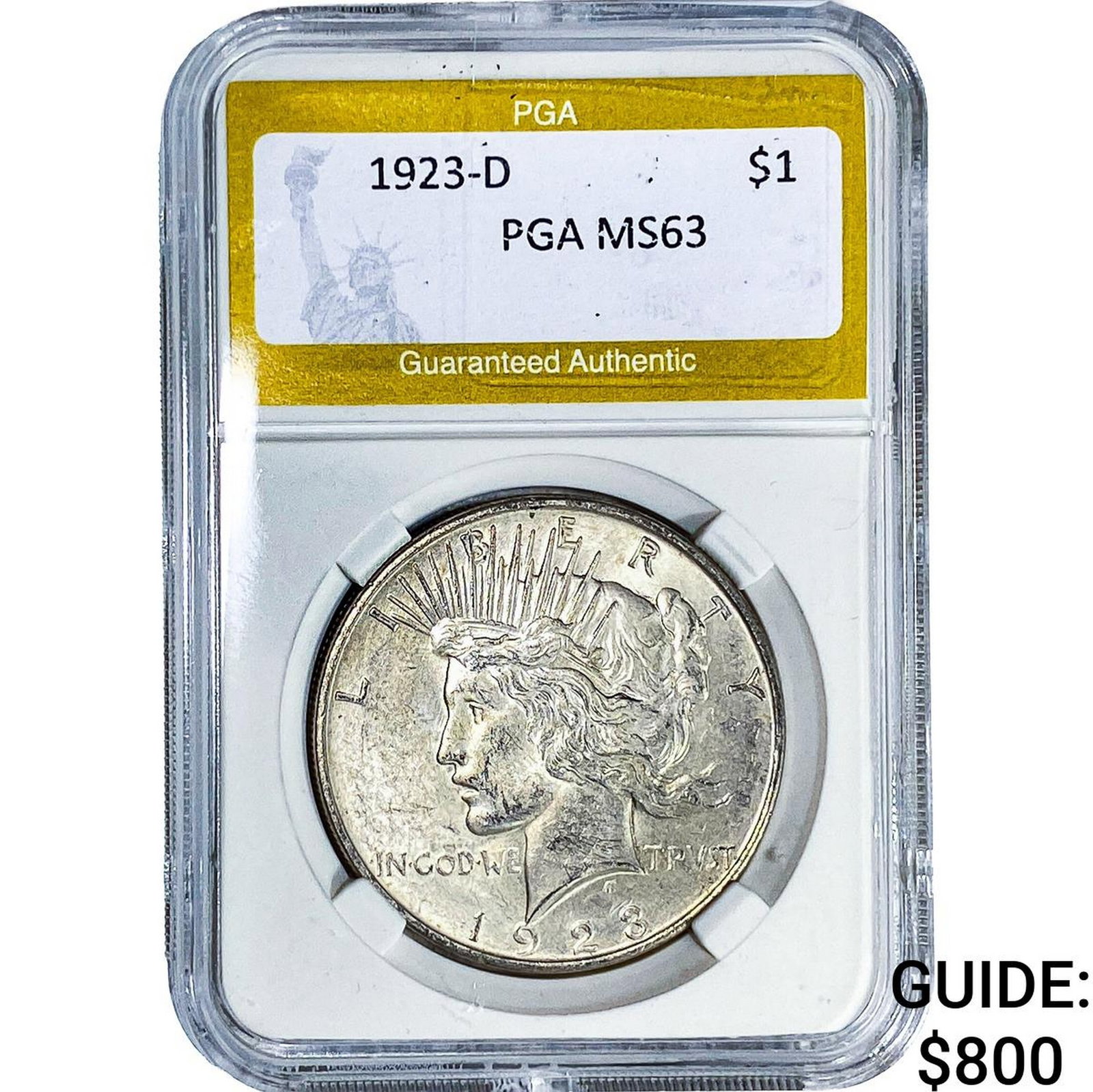 1923-D Silver Peace Dollar PGA MS63: 1923-D Silver Peace Dollar PGA MS63