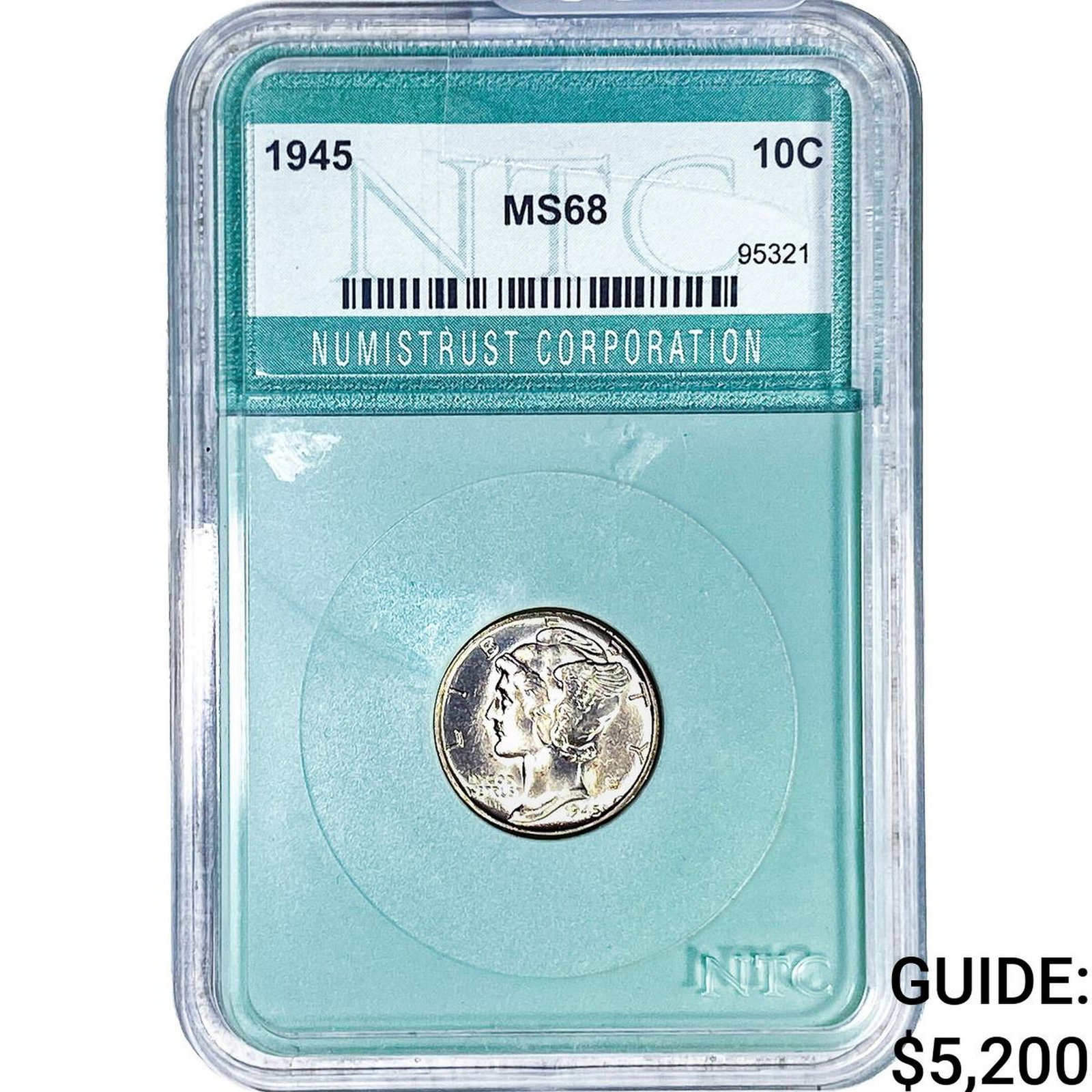 1945 Mercury Silver Dime NTC MS68: 1945 Mercury Silver Dime NTC MS68