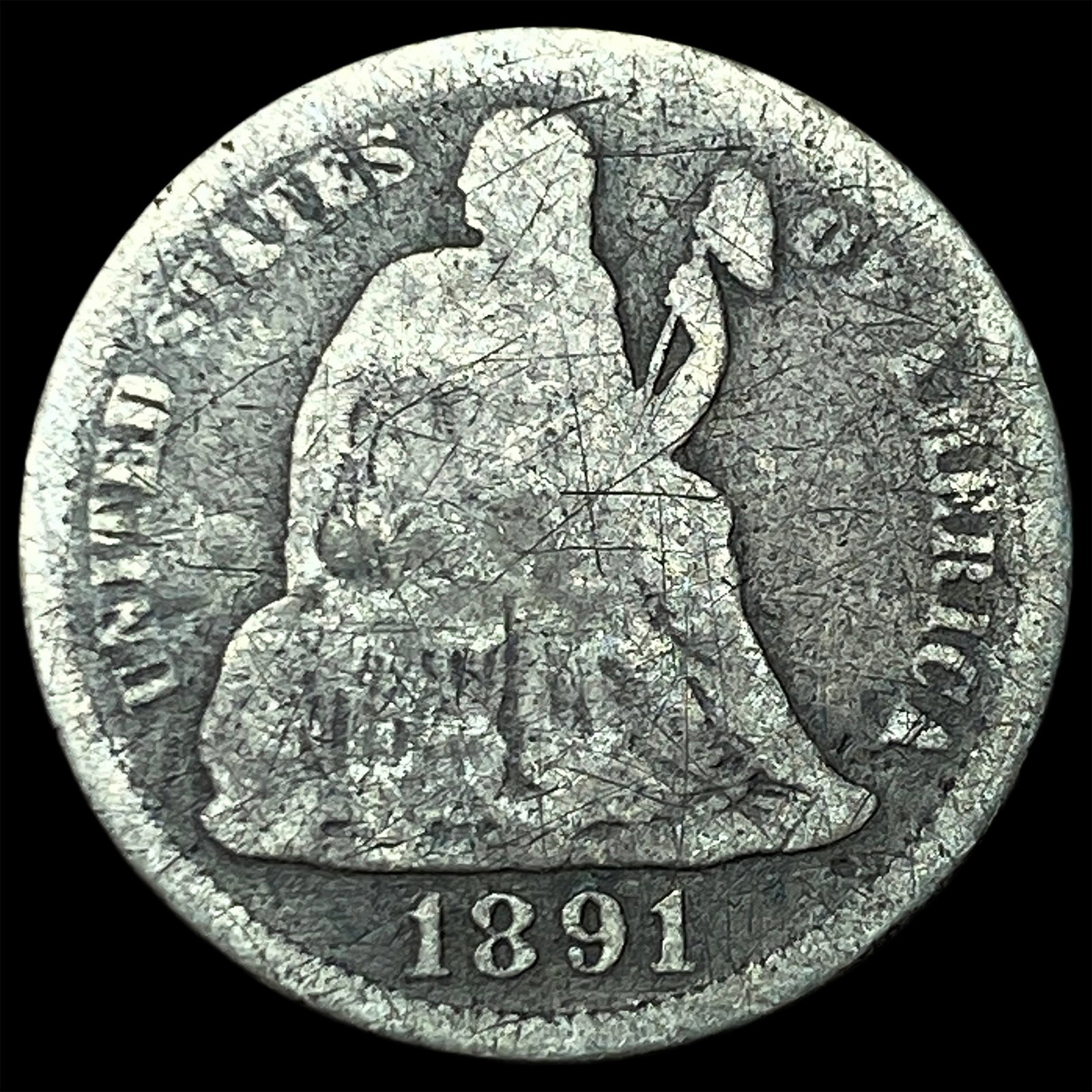 1891 Silver Seated Liberty Dime NICELY CIRCULATED: 1891 Silver Seated Liberty Dime NICELY CIRCULATED