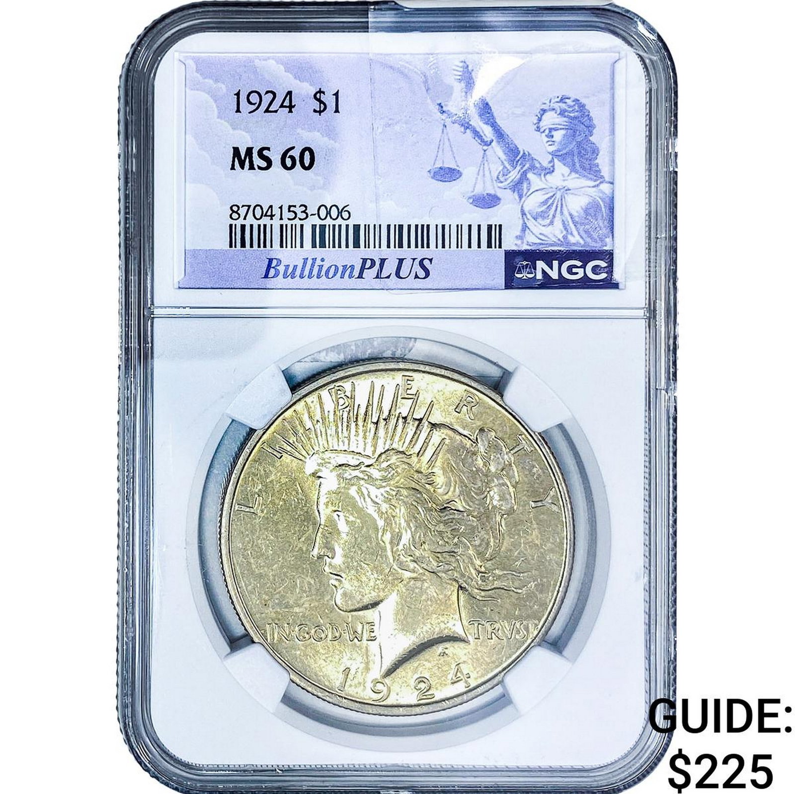 1924 Silver Peace Dollar NGC MS60: 1924 Silver Peace Dollar NGC MS60