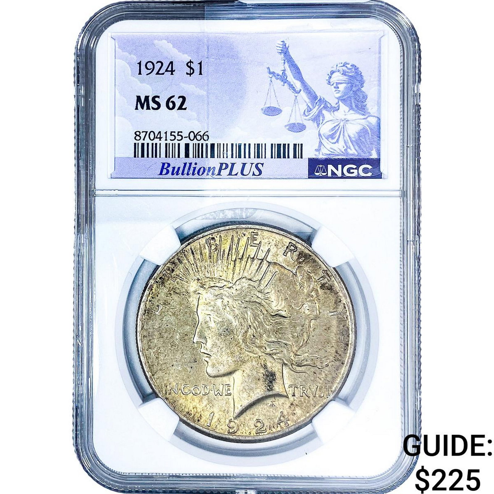 1924 Silver Peace Dollar NGC MS62: 1924 Silver Peace Dollar NGC MS62