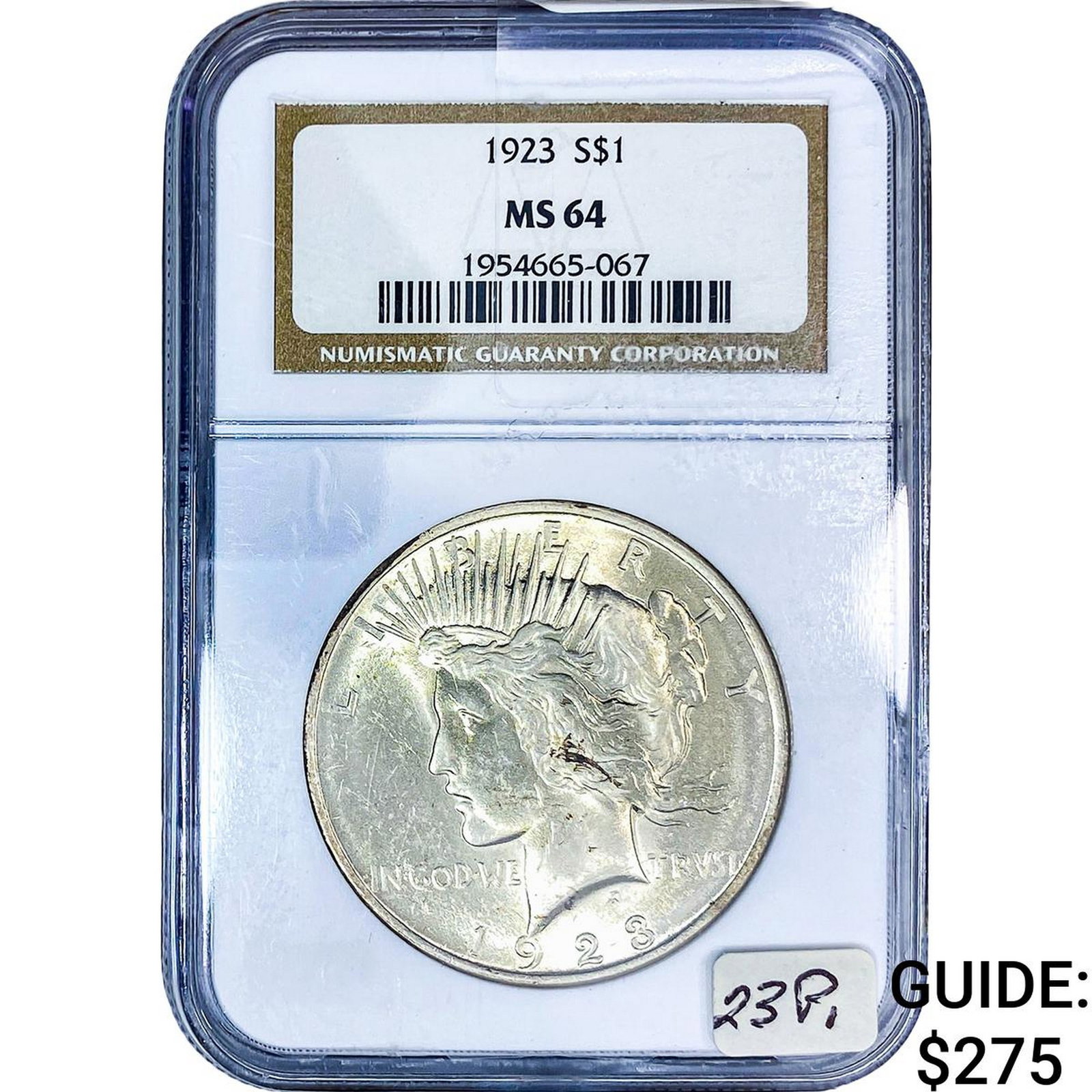 1923 Silver Peace Dollar NGC MS64: 1923 Silver Peace Dollar NGC MS64