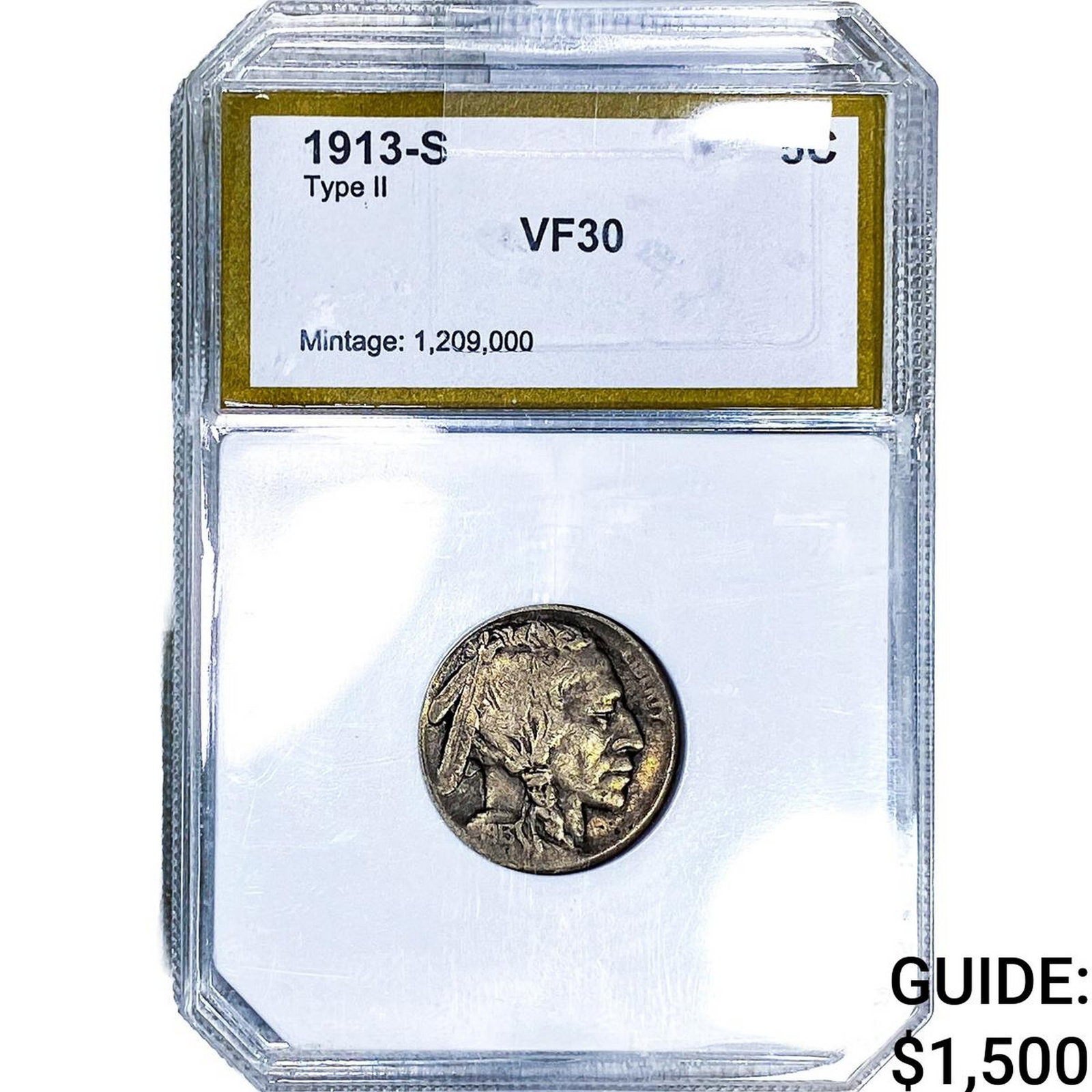1913-S Buffalo Nickel PCI VF30: 1913-S Buffalo Nickel PCI VF30