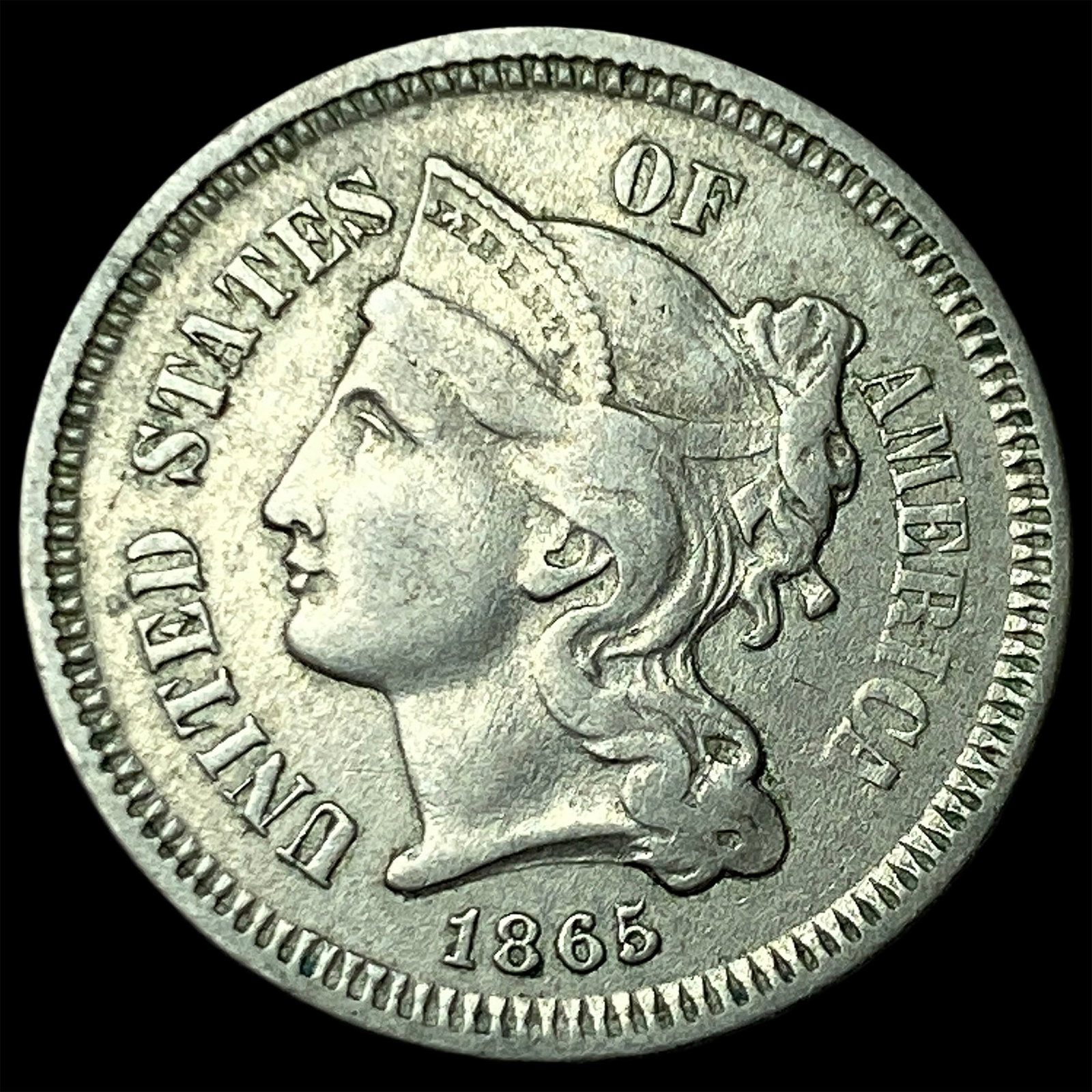 1865 Nickel Three-Cent Piece CLOSELY UNCIRCULATED: 1865 Nickel Three-Cent Piece CLOSELY UNCIRCULATED