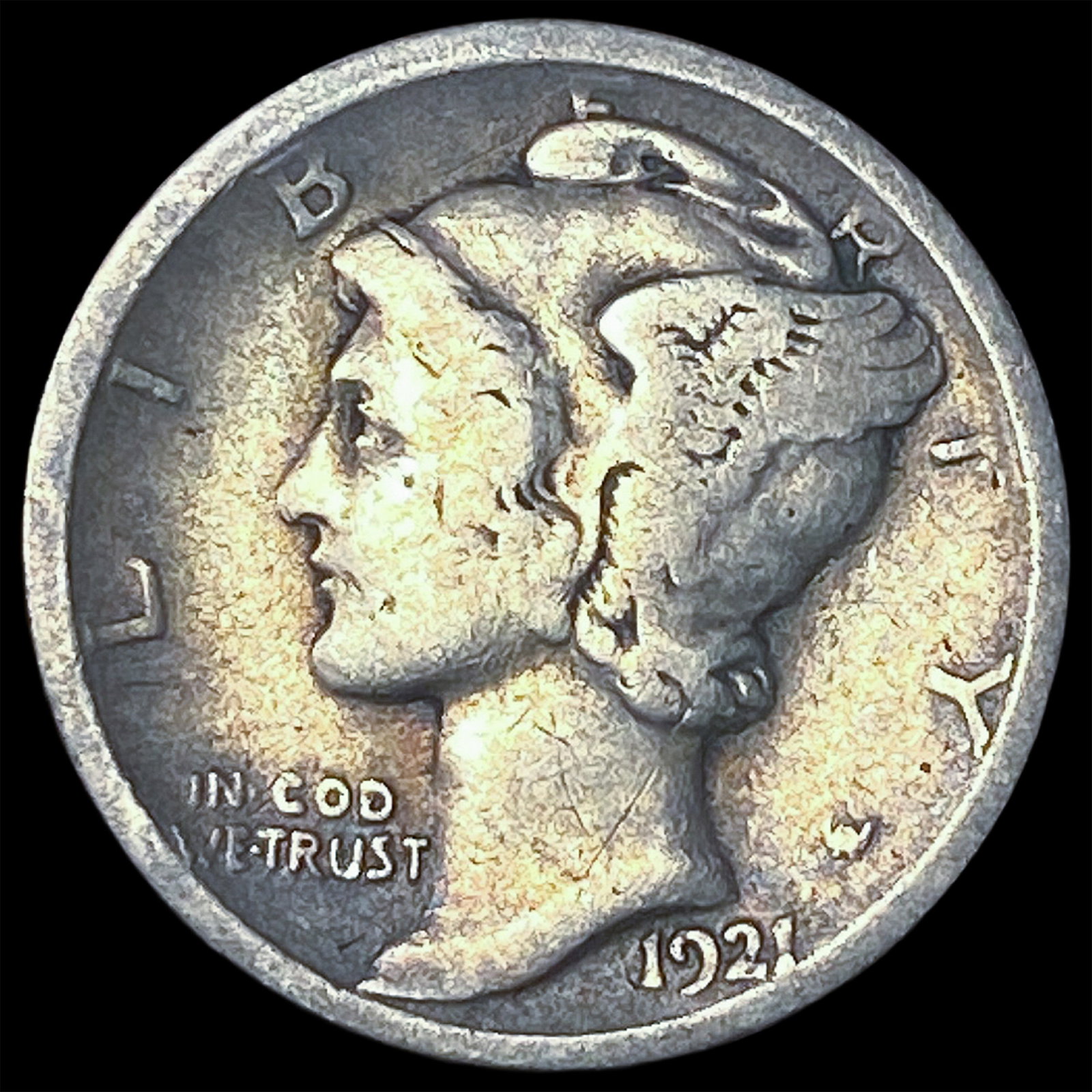 1921-D Silver Mercury Dime ABOUT UNCIRCULATED: 1921-D Silver Mercury Dime ABOUT UNCIRCULATED