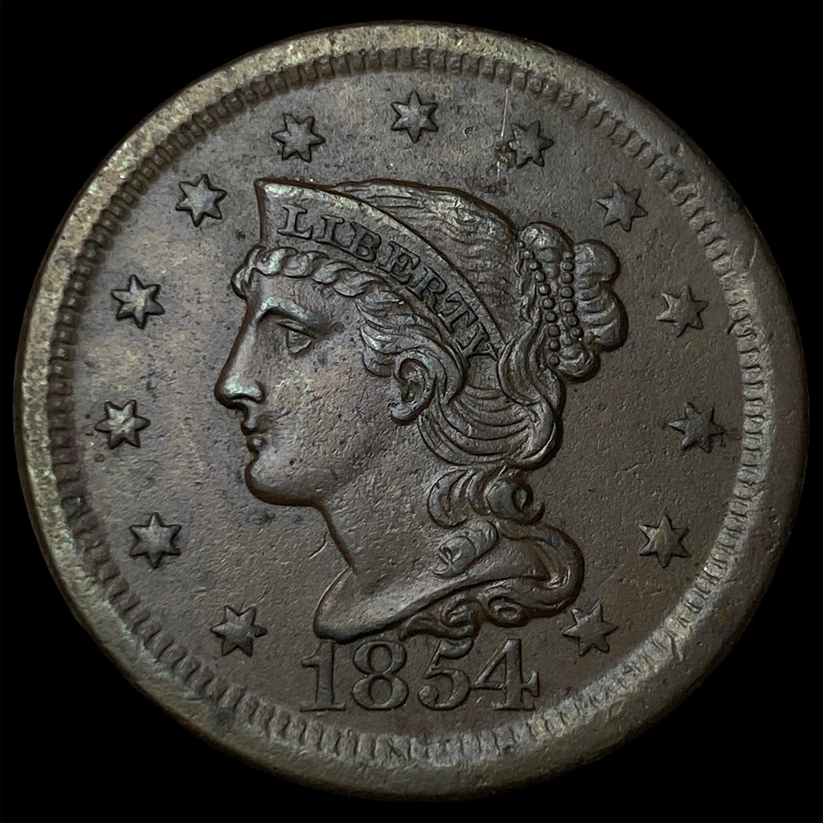 1854 Braided Hair Large Cent CLOSELY UNCIRCULATED: 1854 Braided Hair Large Cent CLOSELY UNCIRCULATED