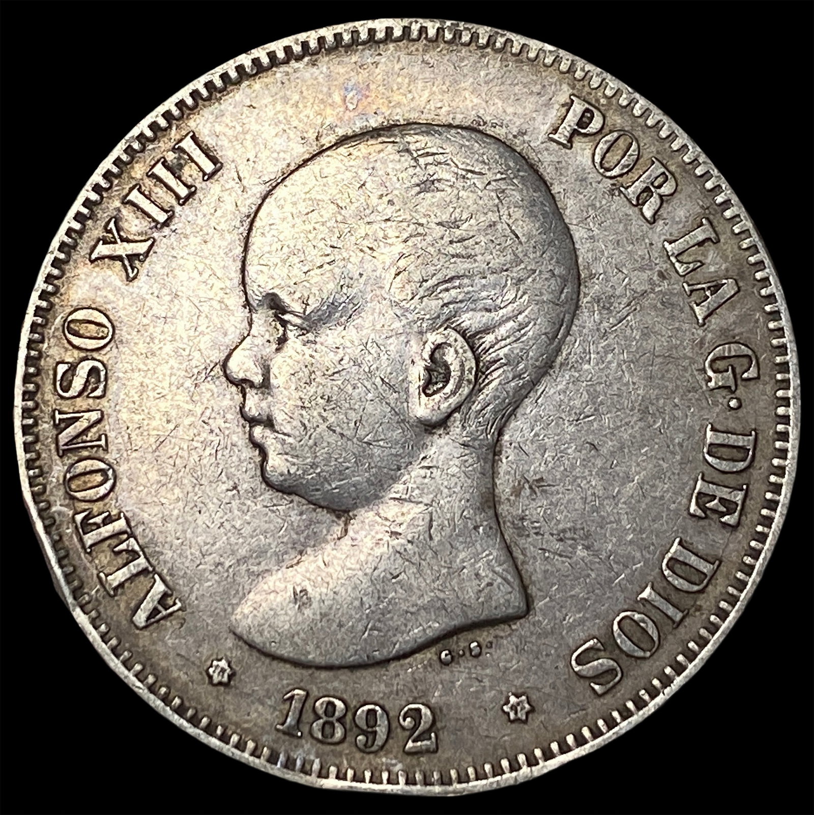1892 Spain Silver 5 Pesetas LIGHTLY CIRCULATED: 1892 Spain Silver 5 Pesetas LIGHTLY CIRCULATED