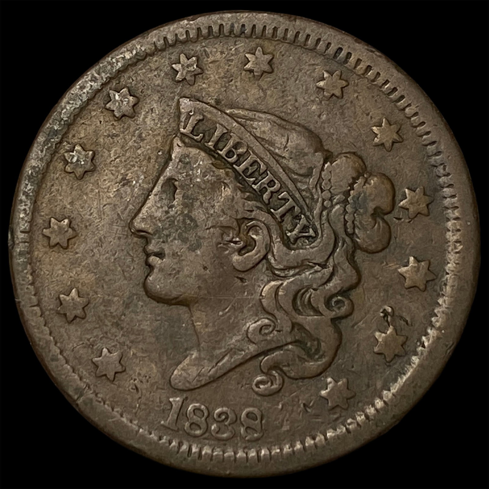 1838 Coronet Head Large Cent LIGHTLY CIRCULATED: 1838 Coronet Head Large Cent LIGHTLY CIRCULATED