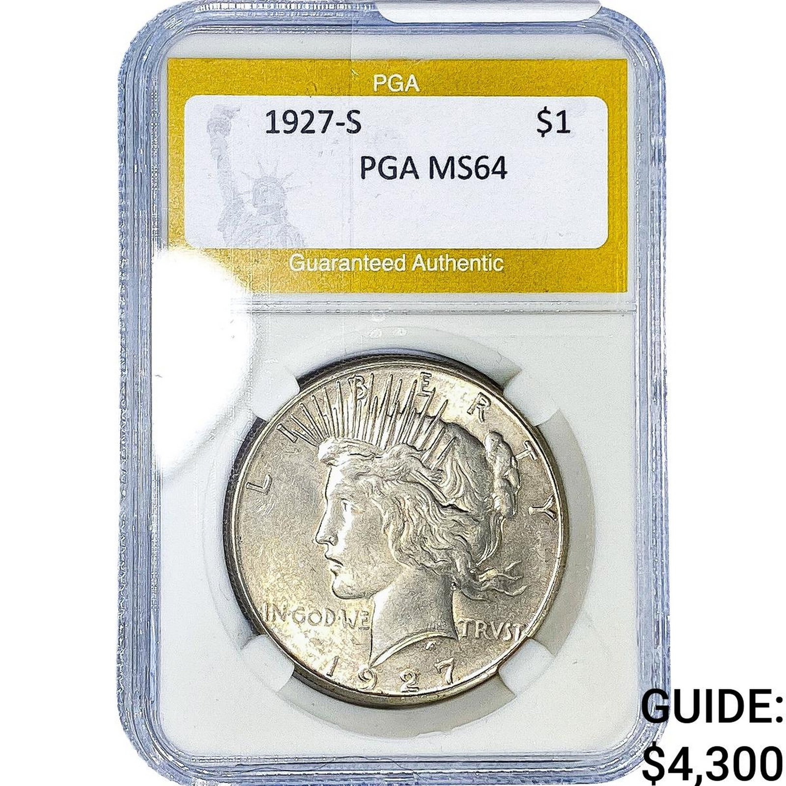 1927-S Silver Peace Dollar PGA MS64: 1927-S Silver Peace Dollar PGA MS64