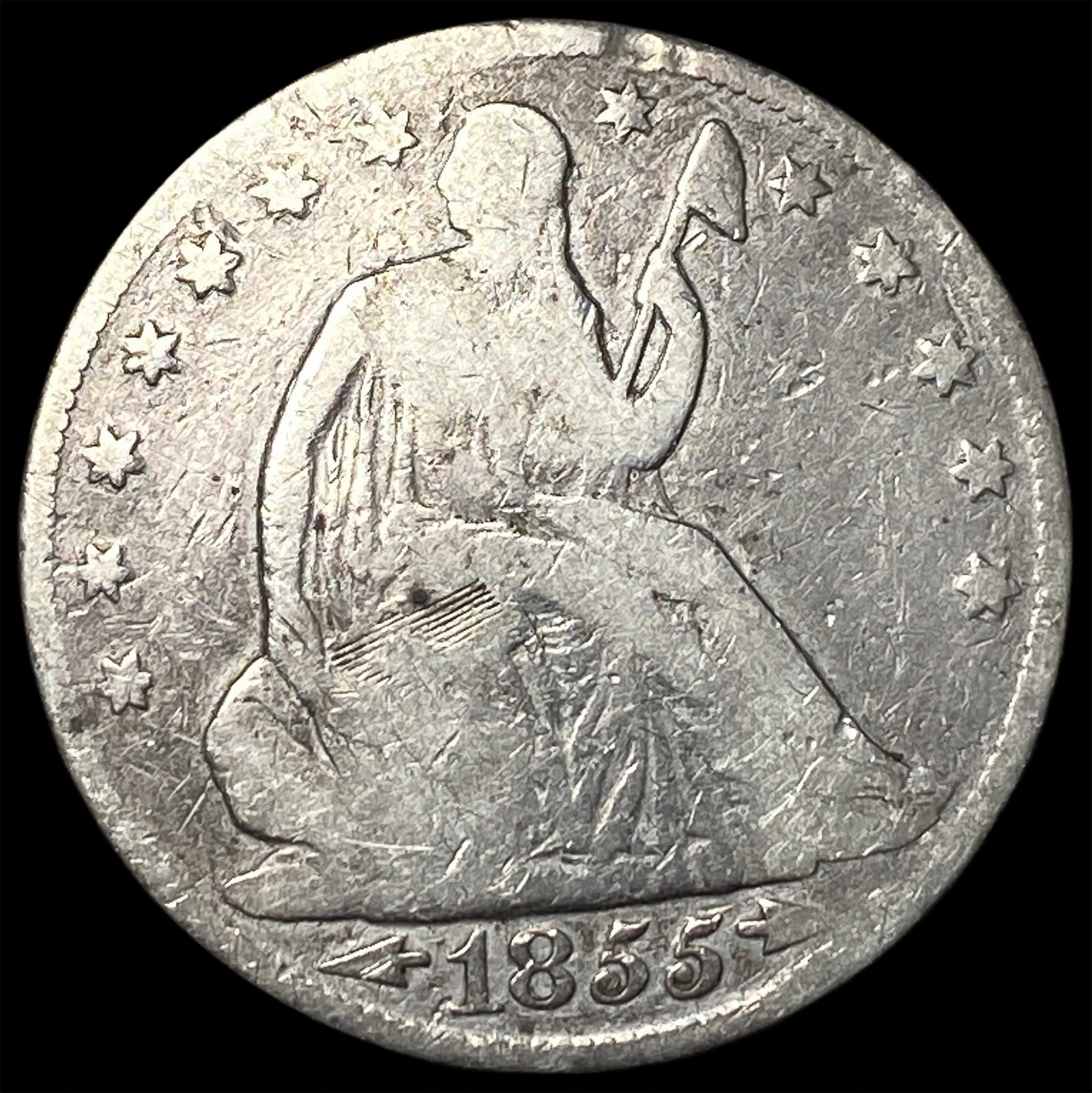 1855-O Arrows Seated Liberty Half Dollar NICELY CIRCULATED: 1855-O Arrows Seated Liberty Half Dollar NICELY CIRCULATED