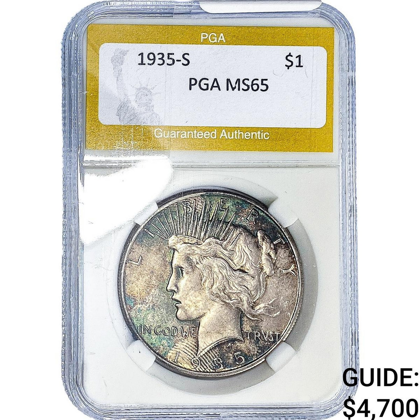 1935-S Silver Peace Dollar PGA MS65: 1935-S Silver Peace Dollar PGA MS65