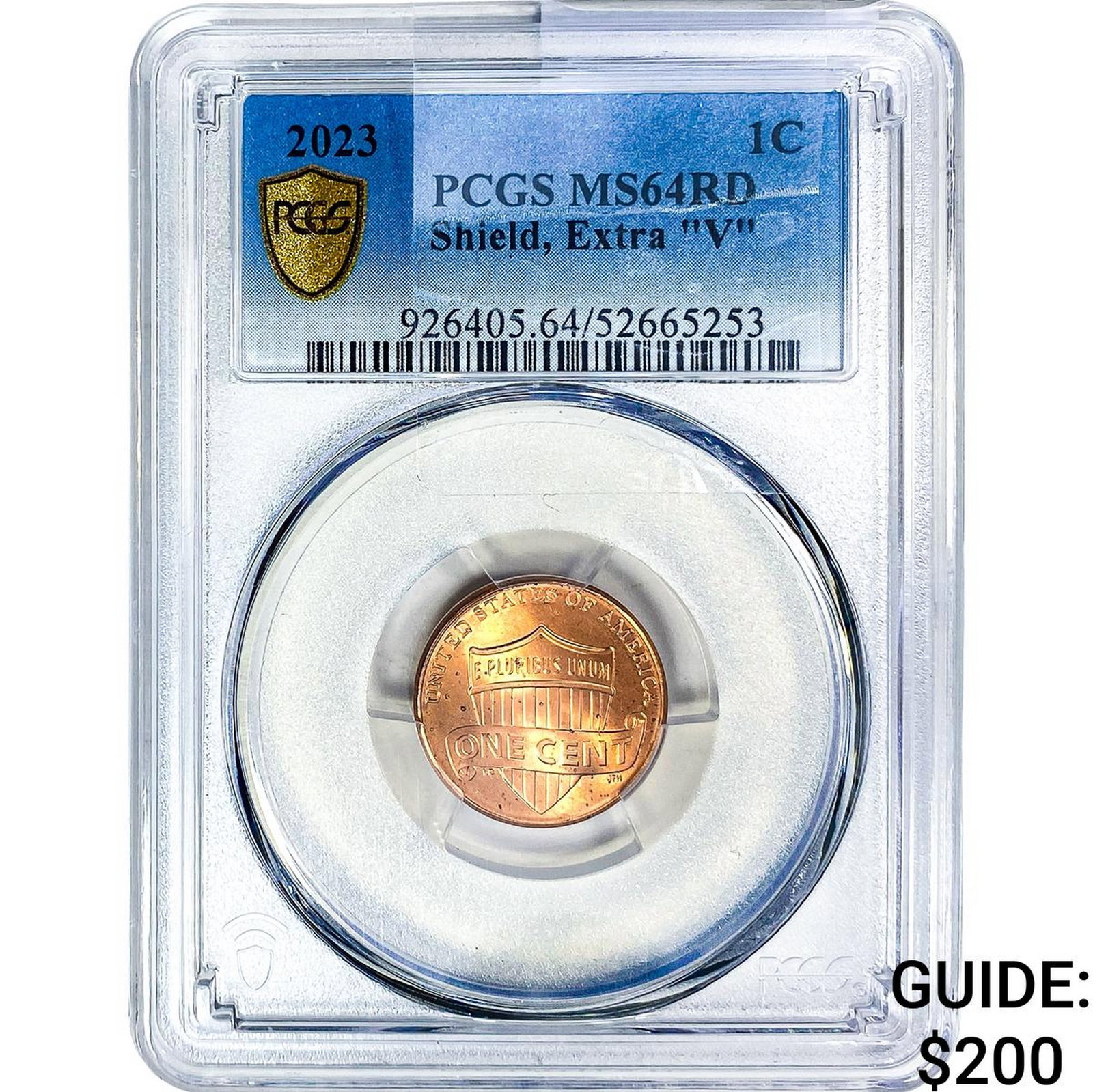 2023 Wheat Cent PCGS MS64 RD Shield, Extra "V" (1 of 2)