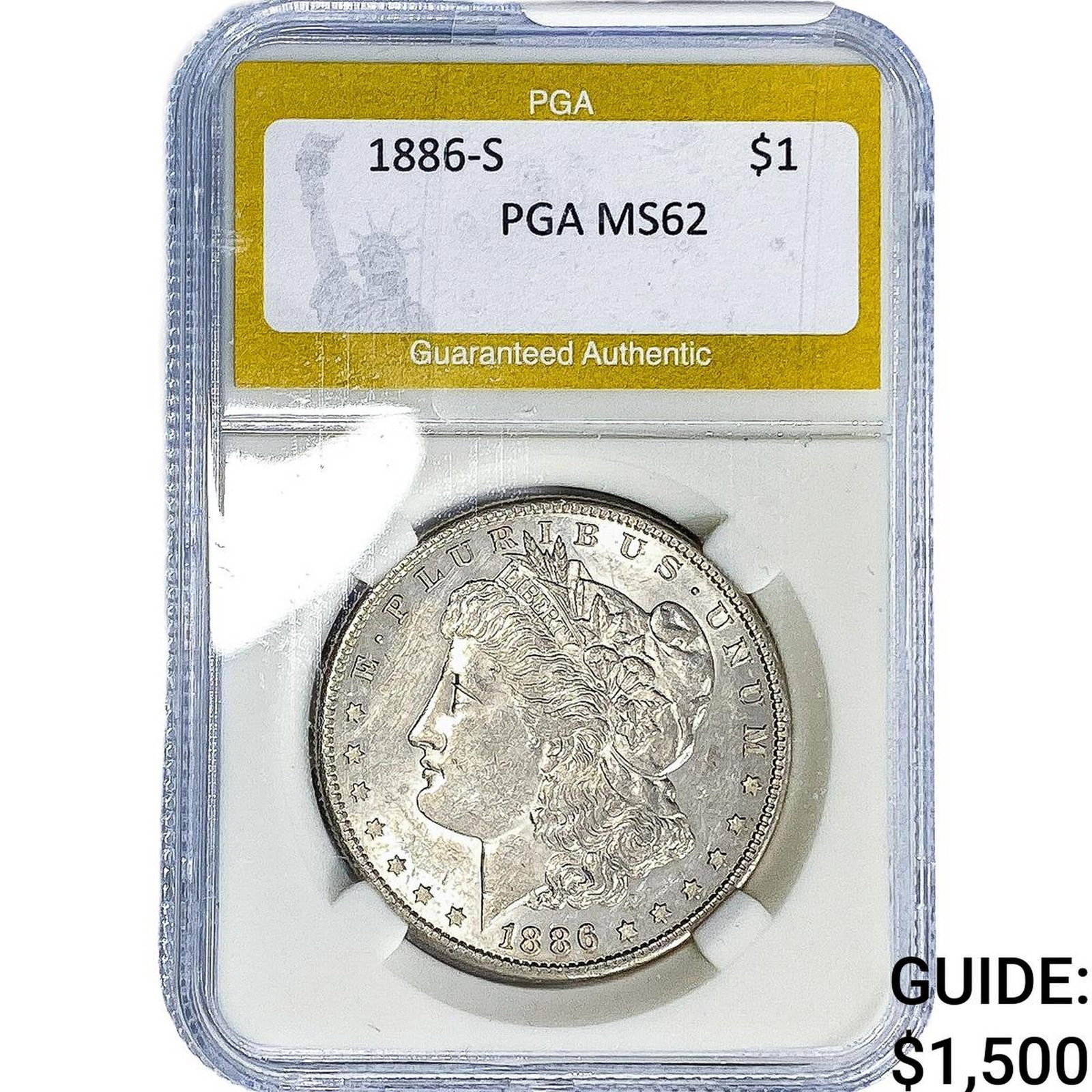 1886-S Morgan Silver Dollar PGA MS62: 1886-S Morgan Silver Dollar PGA MS62