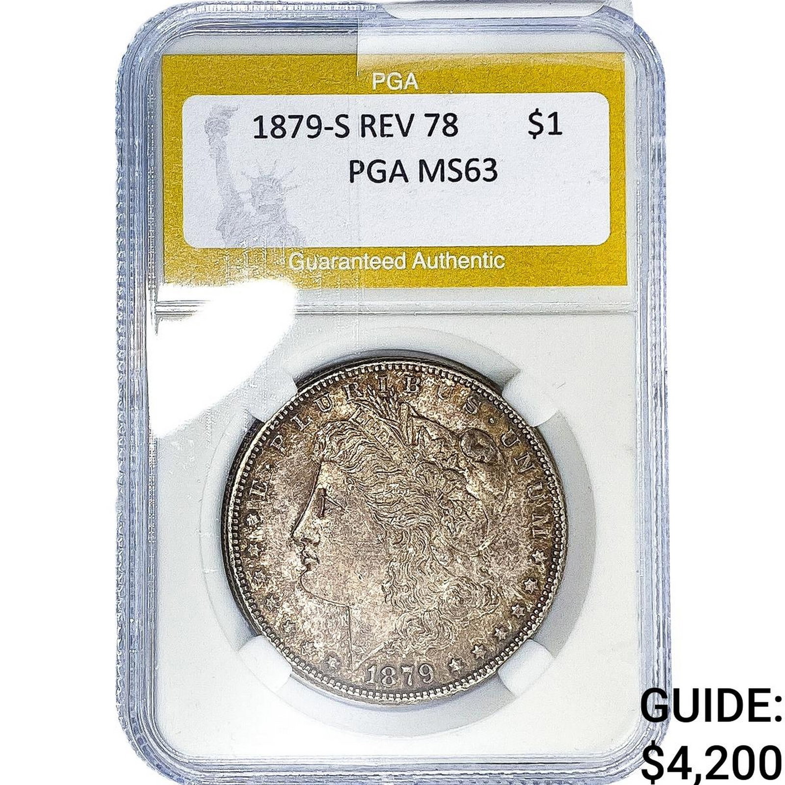 1879-S REV 78 Morgan Silver Dollar PGA MS63: 1879-S REV 78 Morgan Silver Dollar PGA MS63