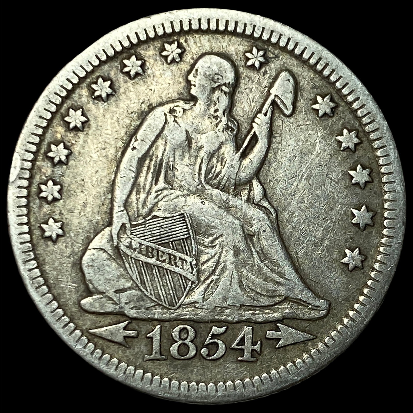 1854 Arrows Seated Liberty Quarter LIGHTLY CIRCULATED: 1854 Arrows Seated Liberty Quarter LIGHTLY CIRCULATED